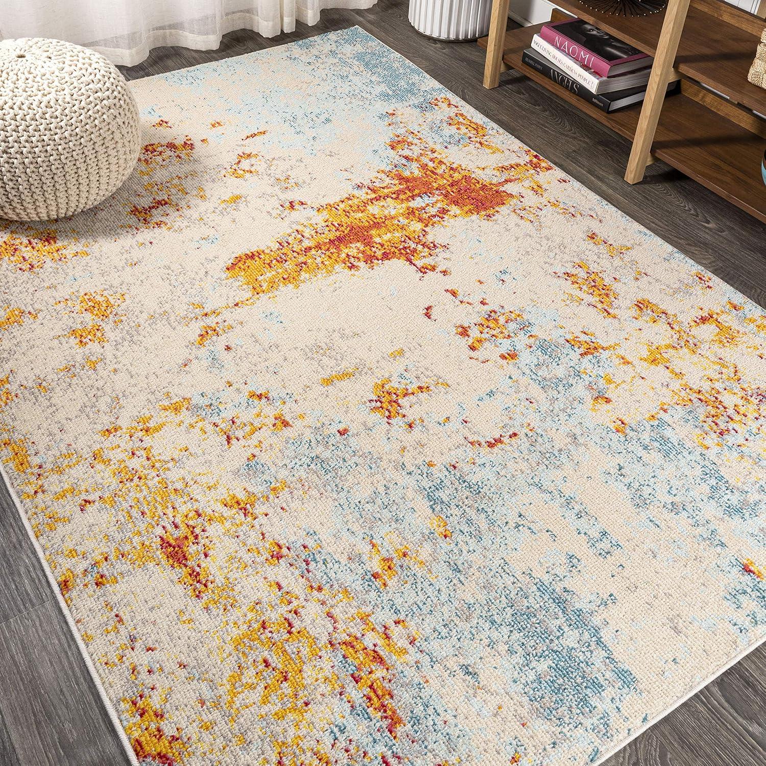 Pebble Navy & Marbled Abstract Area Rug - JONATHAN Y