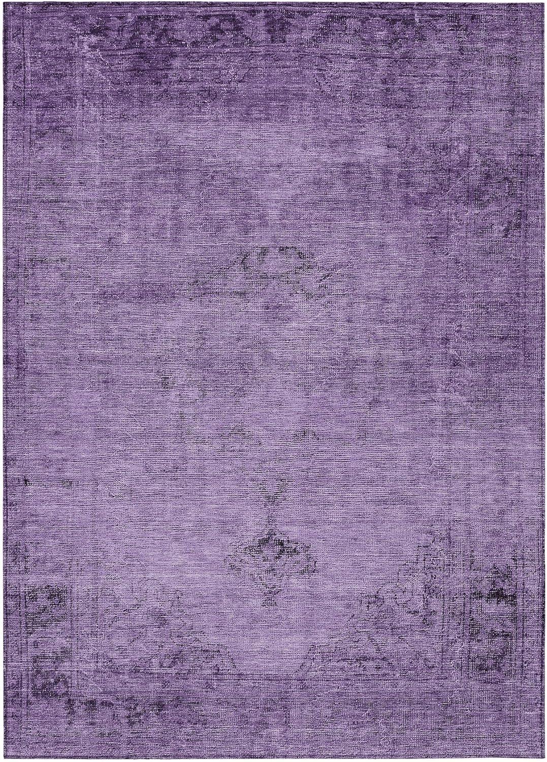 Purple Rectangular Synthetic Indoor Outdoor Washable Rug