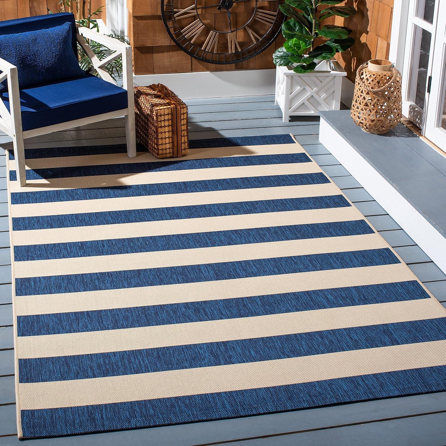 Courtyard CY6812 Power Loomed Indoor/Outdoor Area Rug - Beige/Navy - 6'7"x6'7" - Safavieh.