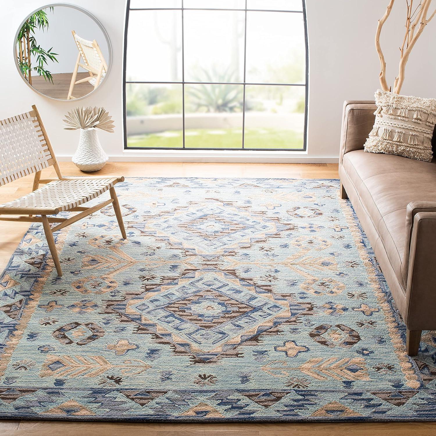 Handmade Tufted Square Wool Area Rug in Blue, 62" x 20"