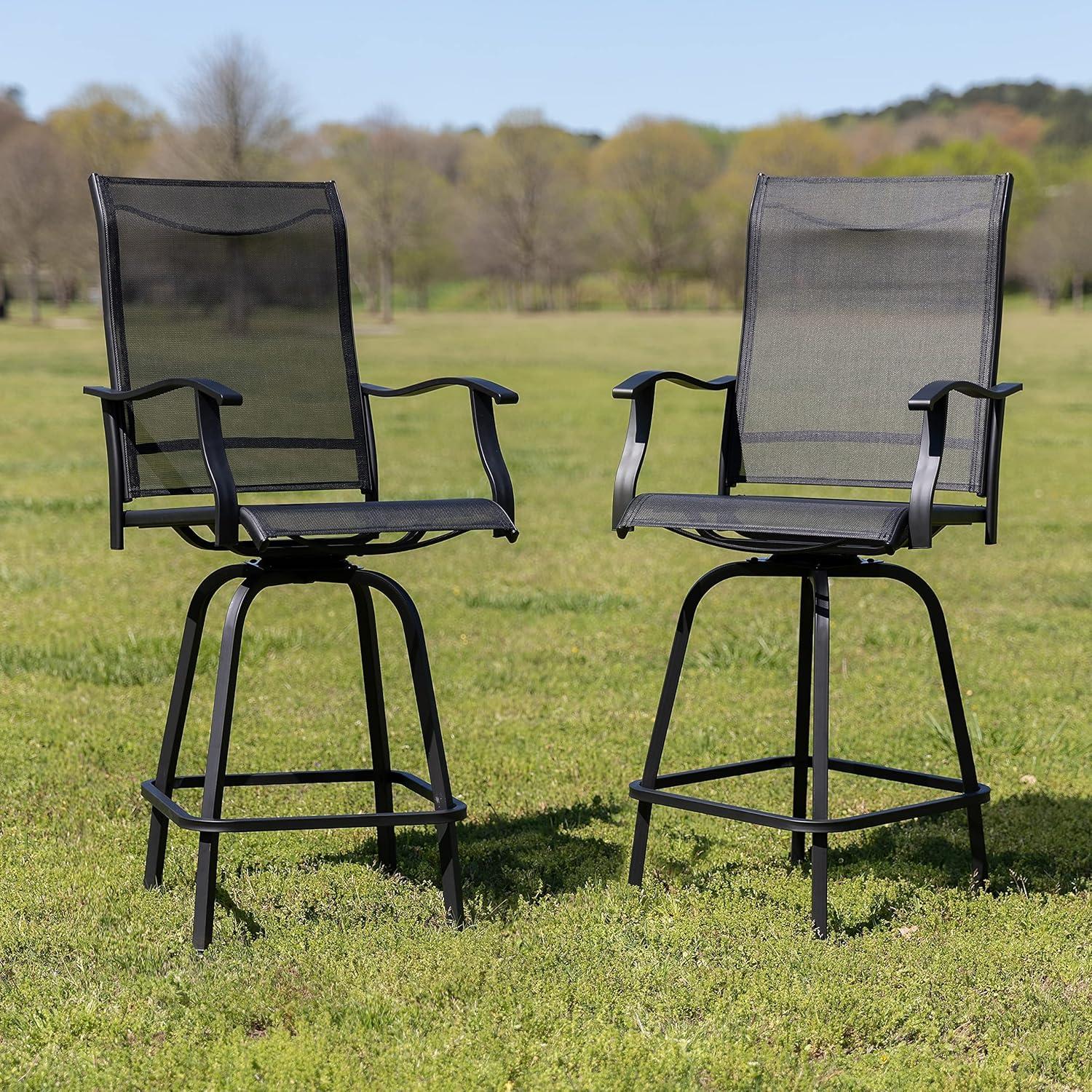 Flash Furniture Valerie Patio Bar Height Stools Set of 2, All-Weather Textilene Swivel Patio Stools and Deck Chairs with High Back & Armrests