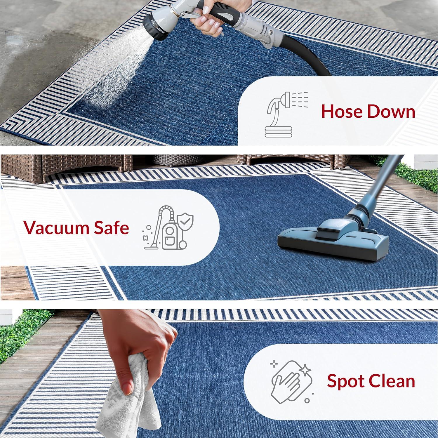 nuLOOM 4' x 6' Outdoor Area Rug, Stain Resistant, Weather Resistant, High Traffic, Patio, Balcony, Outside, Living Room, Dining Room, Asha Navy