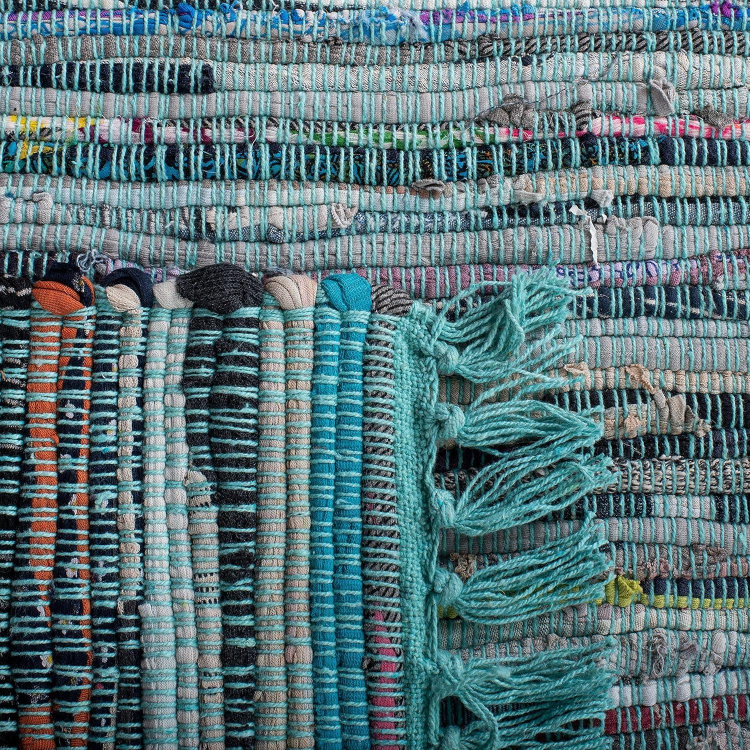 Rag Rug RAR127 Hand Woven Indoor Area Rug - 5'x8' - Turquoise/Multi - Safavieh