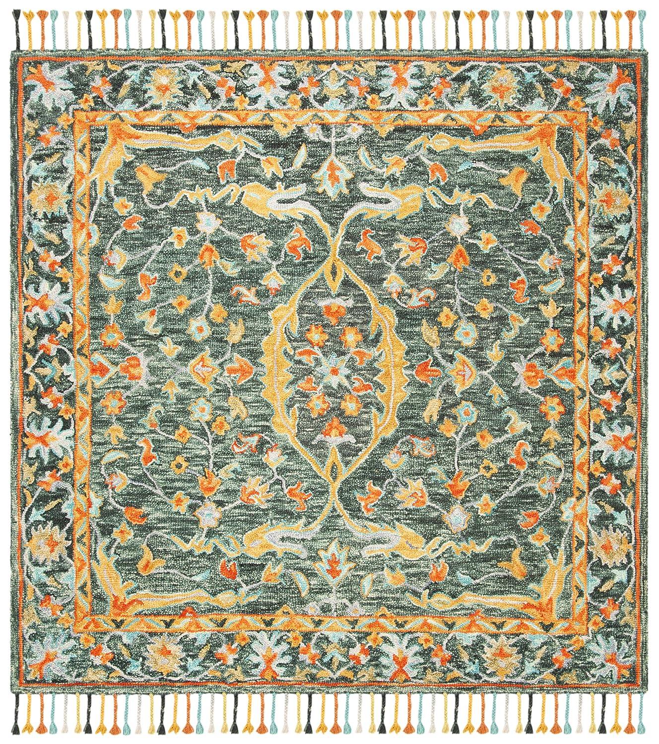 Aspen APN116 Hand Tufted Area Rug - Blue/Rust - 7' X 7' Square - Safavieh.
