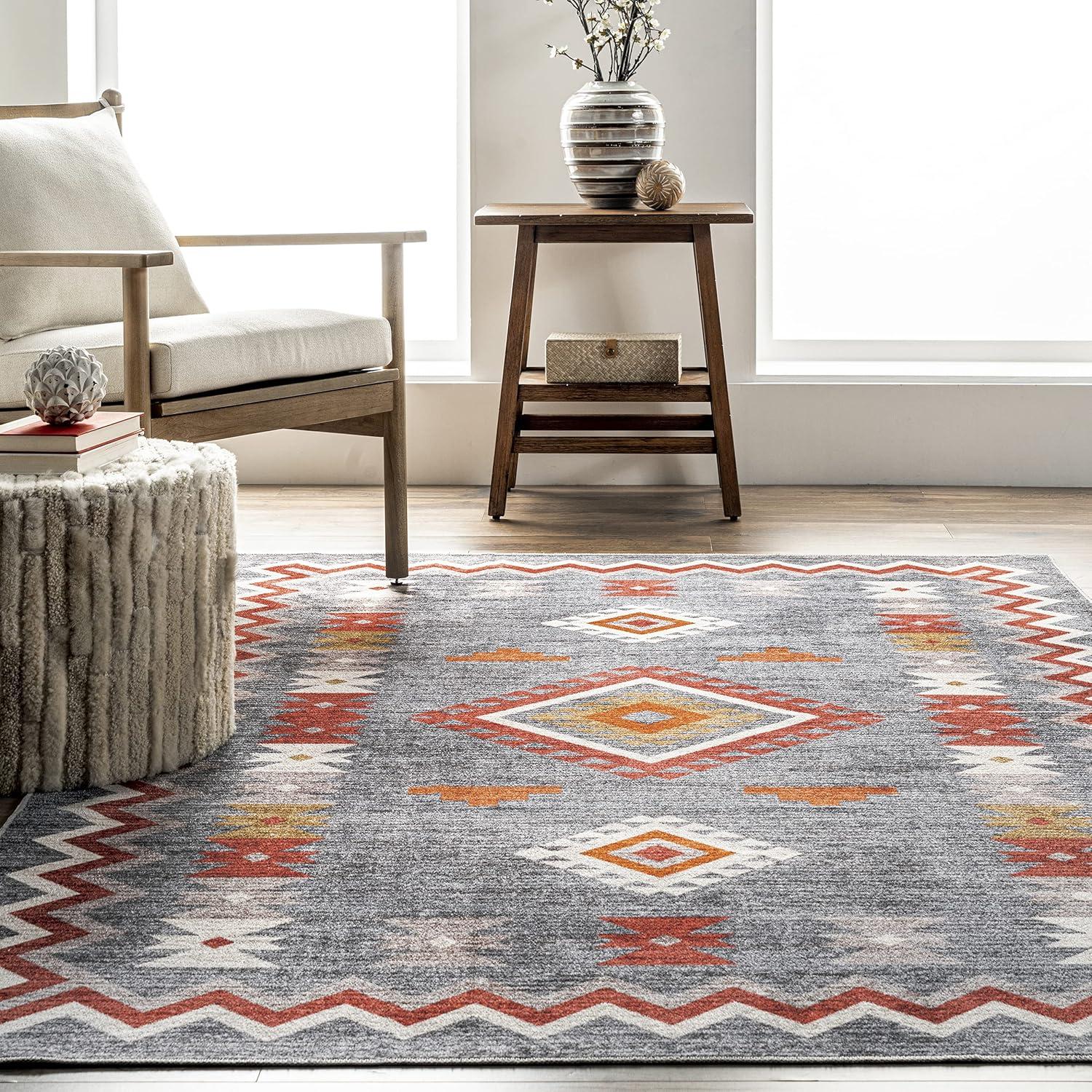 nuLOOM Jayde Machine Washable Southwestern Diamond Area Rug, 4' x 6', Grey