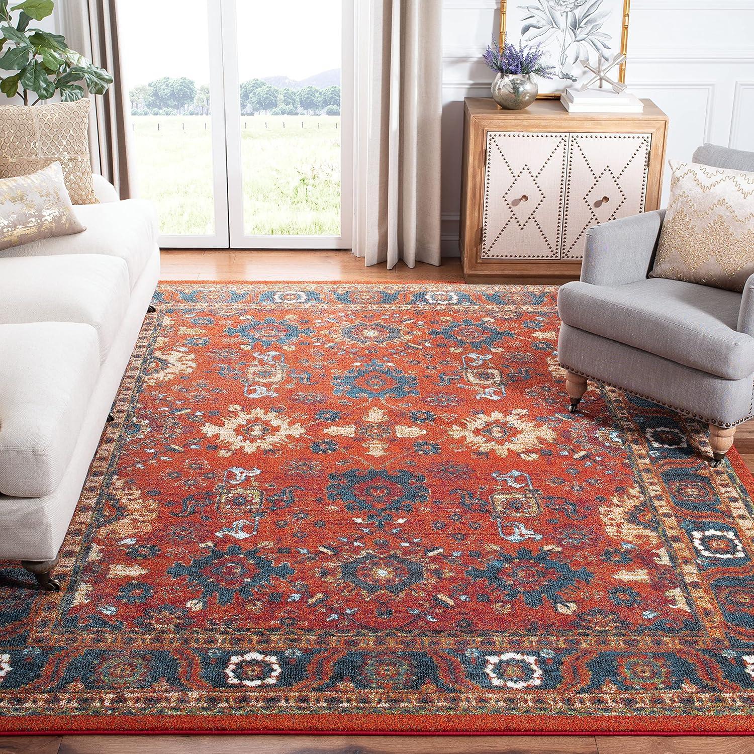 Vintage Hamadan VTH214 Power Loomed Indoor Area Rug - Orange/Blue - 6'7"x6'7" - Safavieh