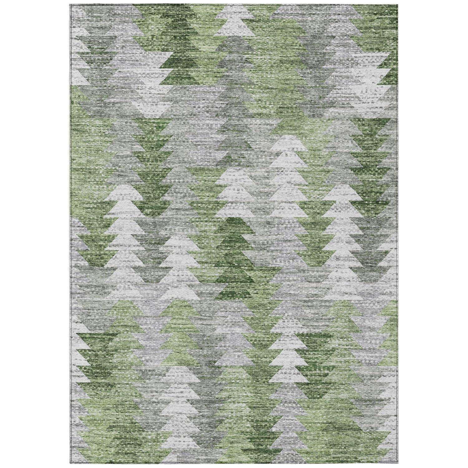 Green and Gray Rectangular Machine Washable Area Rug