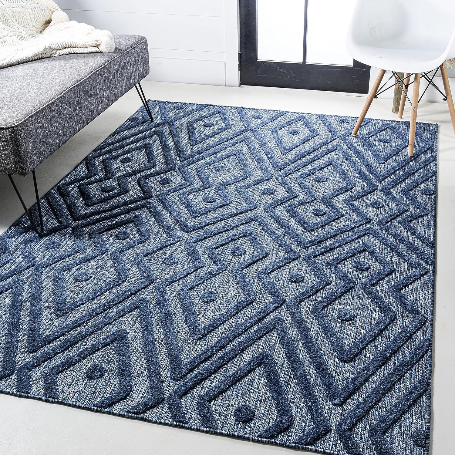 5'x8' Balansat Moroccan Diamond Indoor/Outdoor Area Rug, Navy - JONATHAN Y