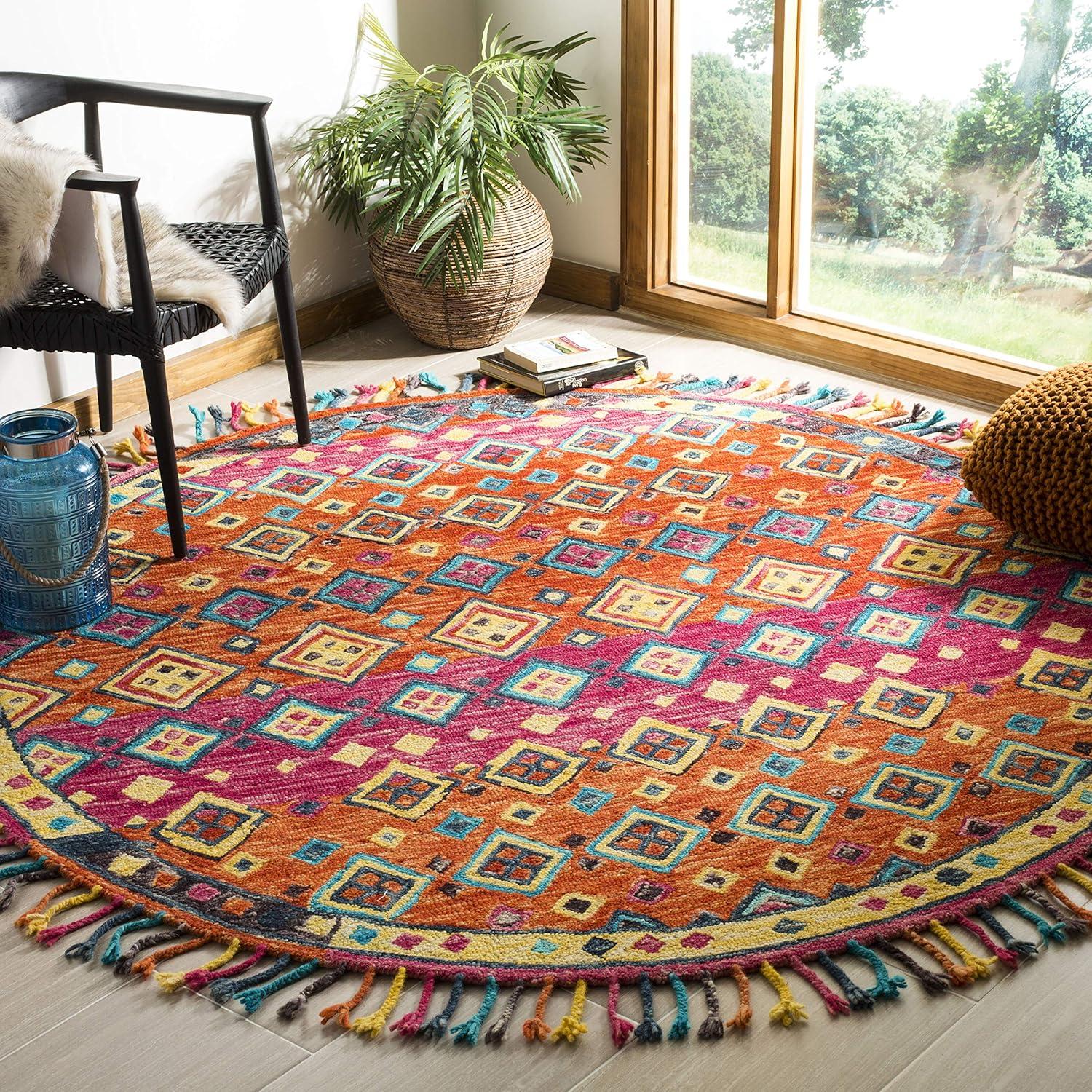 SAFAVIEH Aspen Jake Southwestern Wool Area Rug, Orange/Fuchsia, 10' x 10' Round