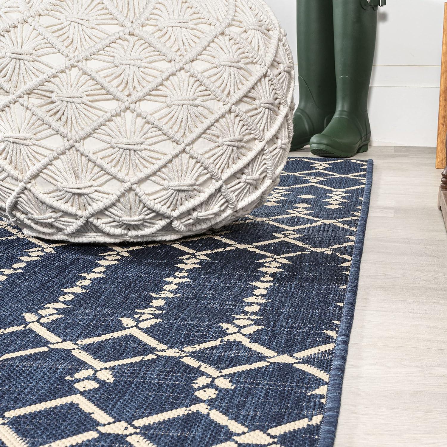 Boho-Chic Moroccan Tribal Navy/Beige Synthetic Area Rug