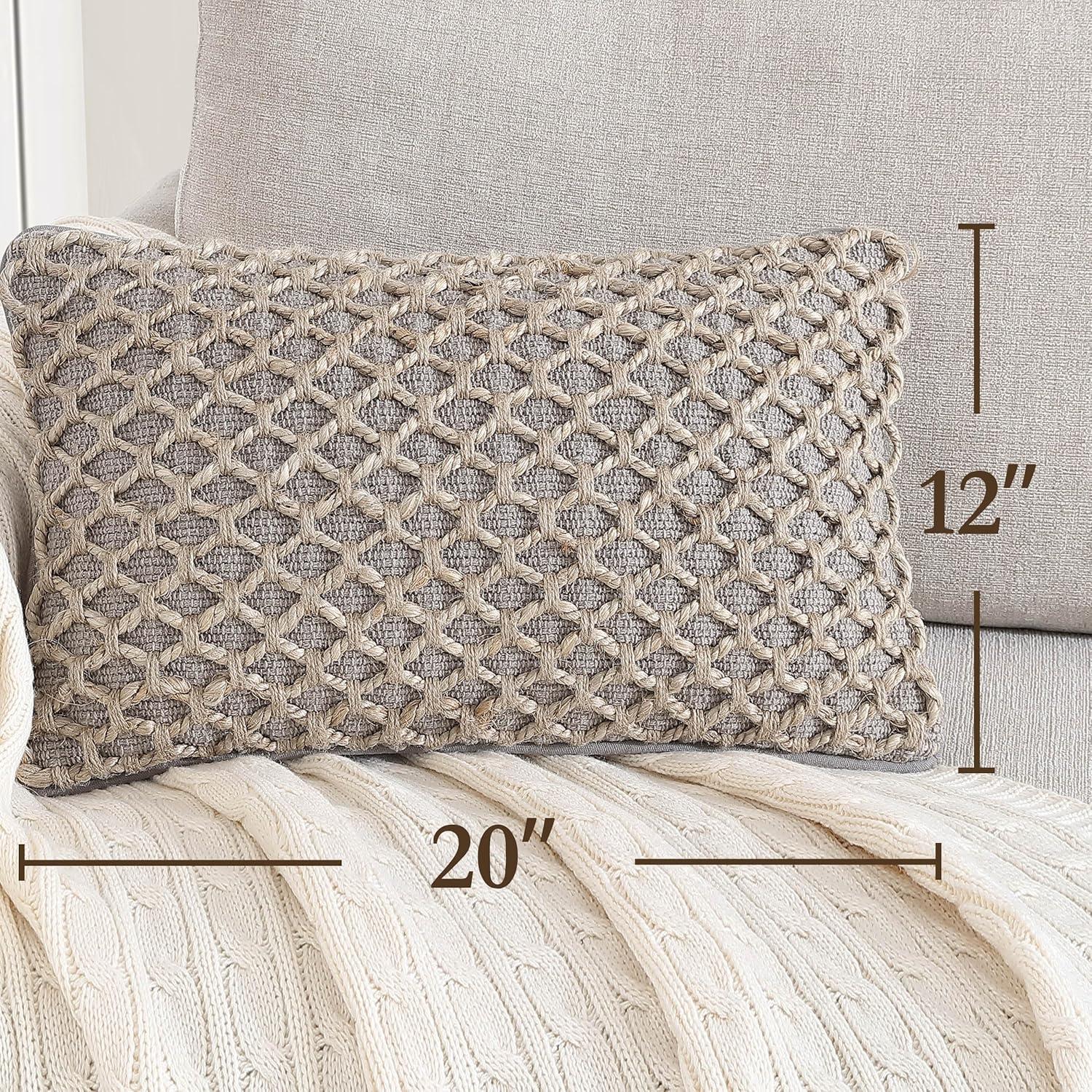 Coastal Brown and Gray Jute Accent Pillow with Rope Trim