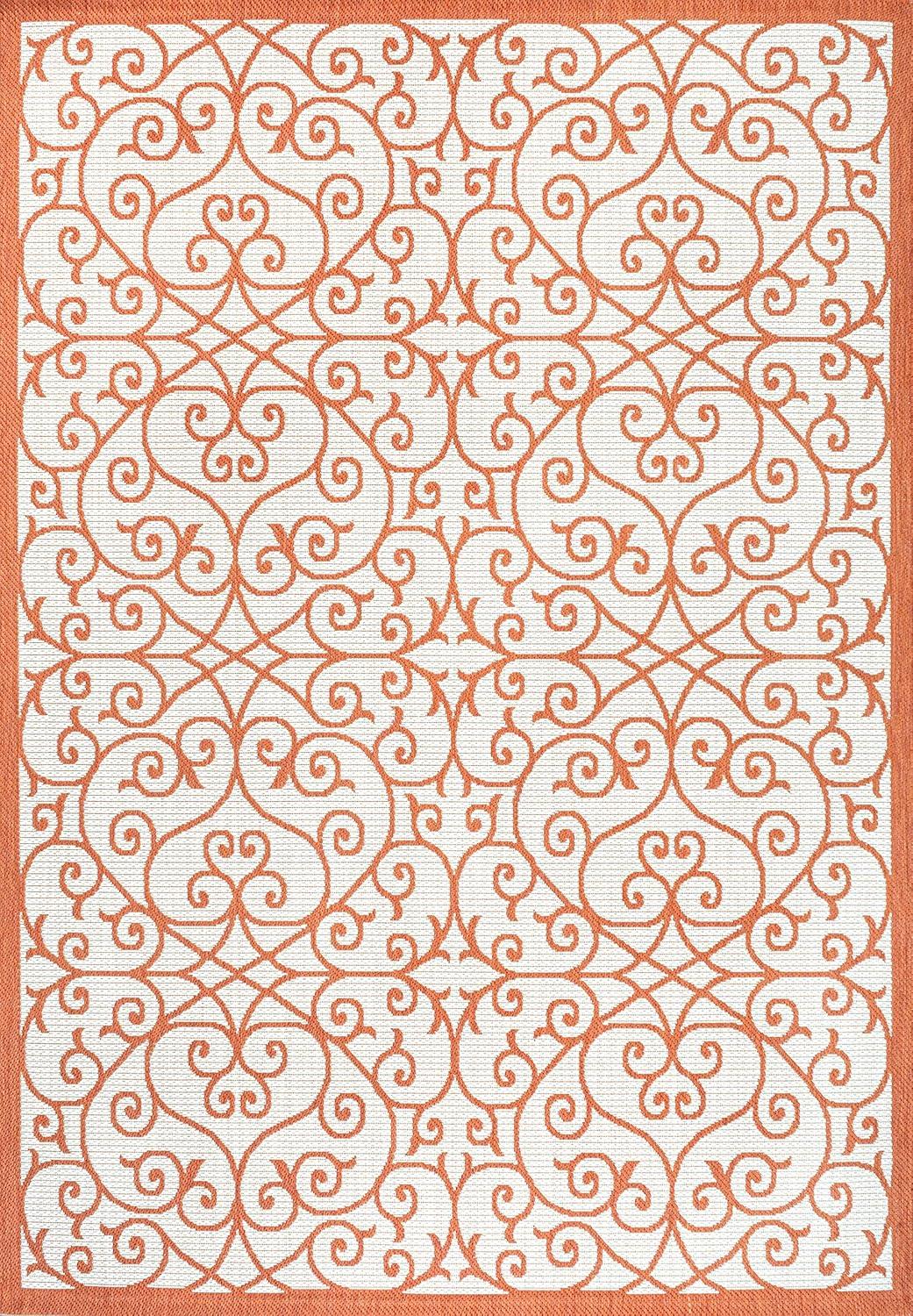 8' x 10' Madrid Vintage Filigree Textured Weave Indoor/Outdoor Area Rug, Cream/Orange - JONATHAN Y