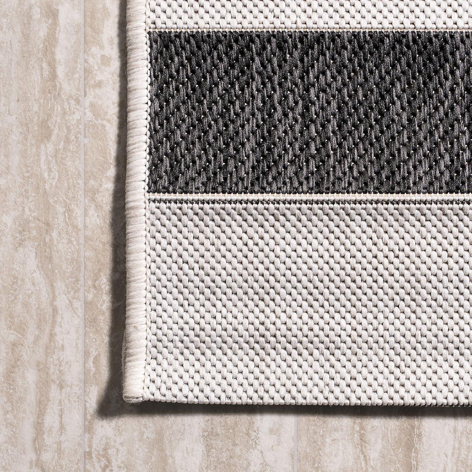 8'x10' Aveiro Wide Stripe Indoor/Outdoor Area Rug, Black/Cream - JONATHAN Y