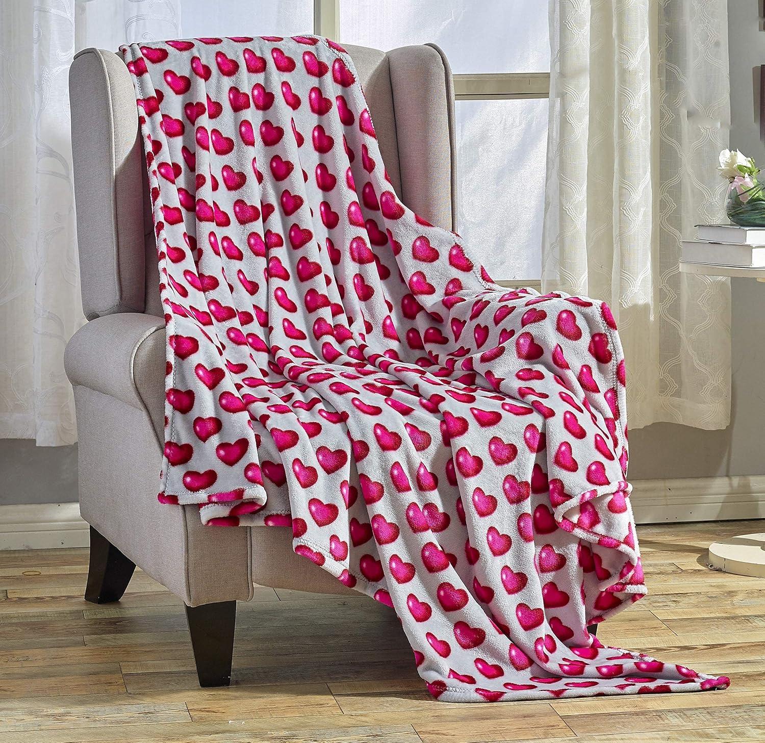 Decor&More Red Hearts Ultra Soft Microplush Throw, 50" x 60"