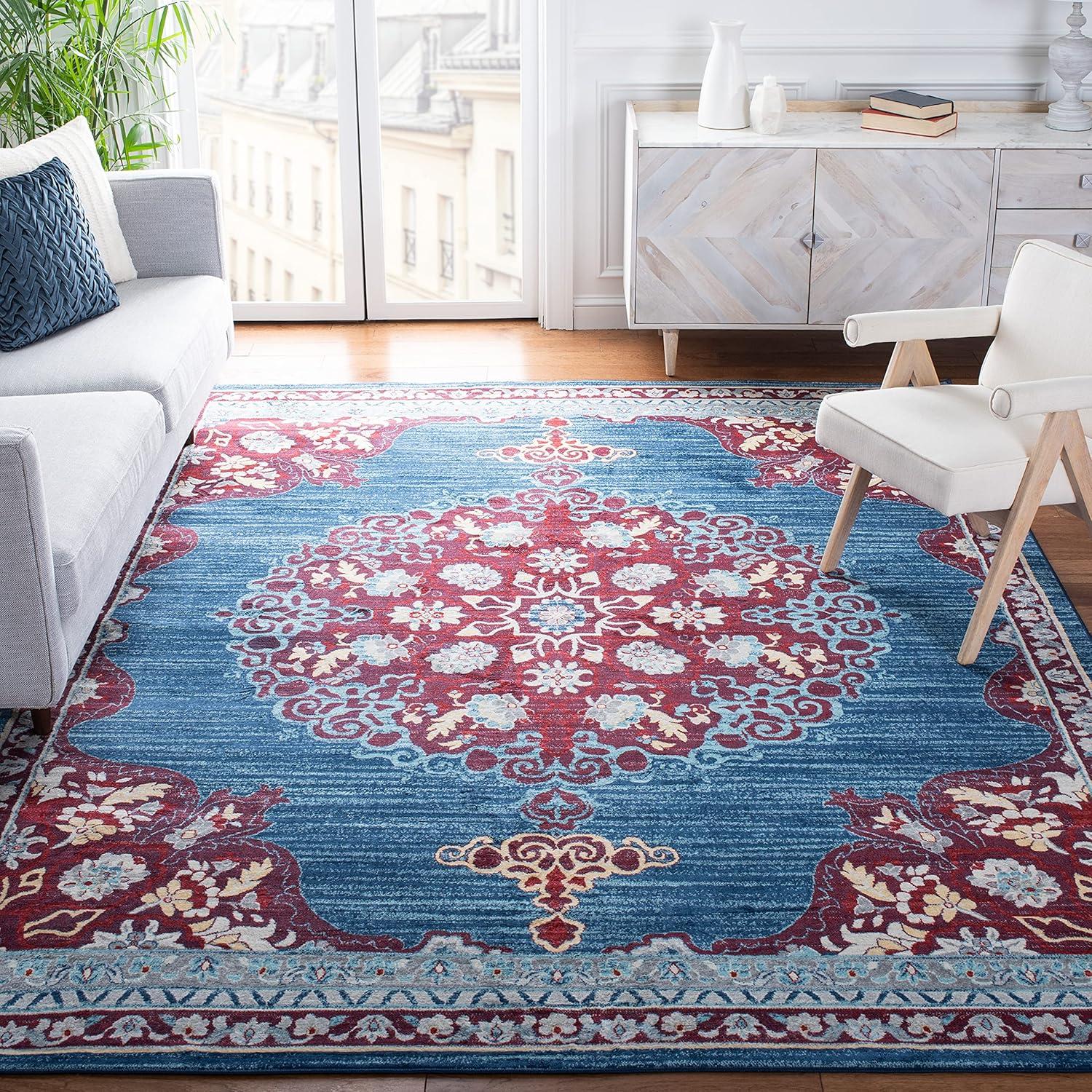 SAFAVIEH Brentwood Harland Floral Bordered Area Rug, 8' x 10', Navy/Burgundy