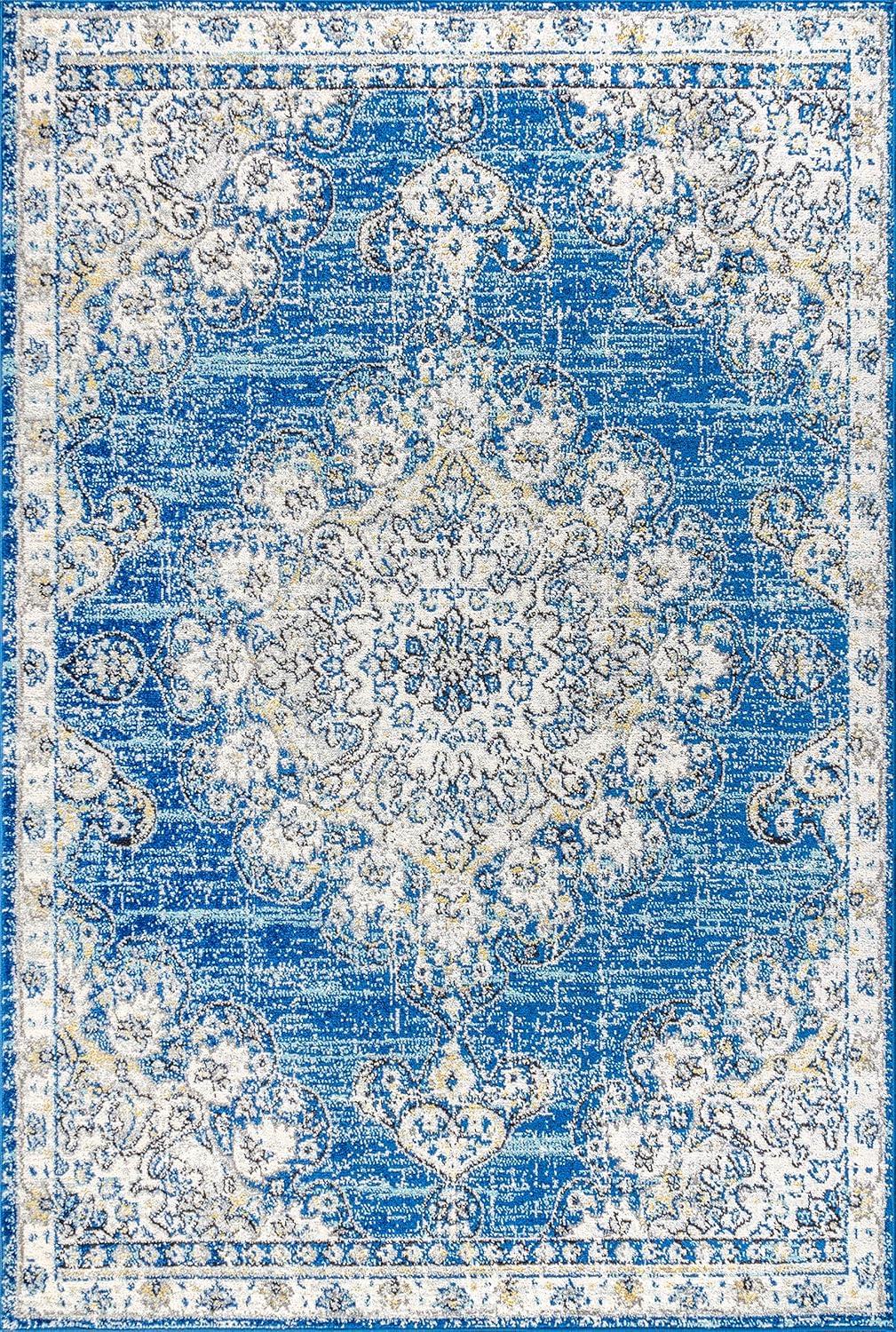 JONATHAN Y Bohemian FLAIR Boho Vintage Medallion Blue/Cream 4 ft. x 6 ft. Area Rug
