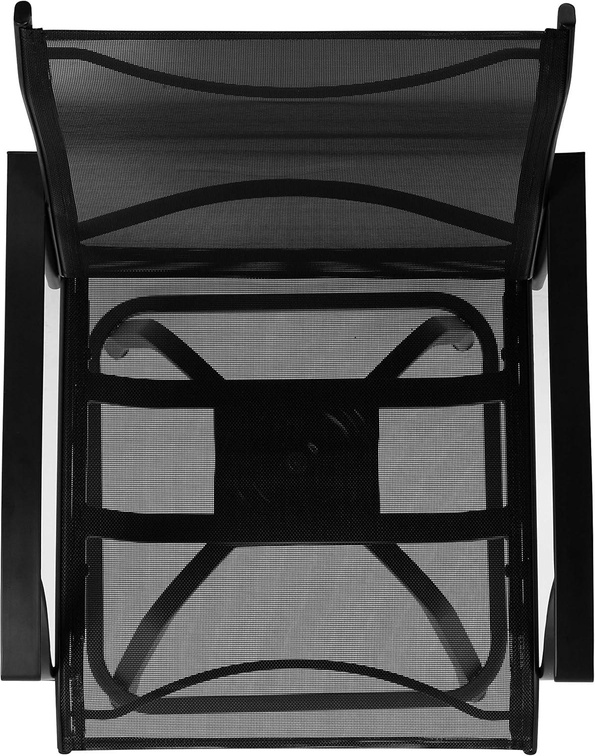 Flash Furniture Patio Bar Height Stools Set of 2, All-Weather Textilene Swivel Patio Stools and Deck Chairs with High Back & Armrests in Black
