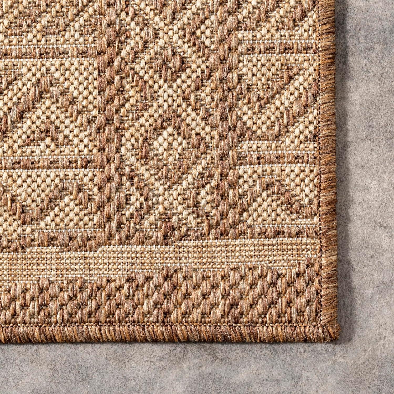 6'7"x9' Abbey Geometric Striped Indoor and Outdoor Area Rug Beige - nuLOOM: Low Pile, Machine Made, Polypropylene