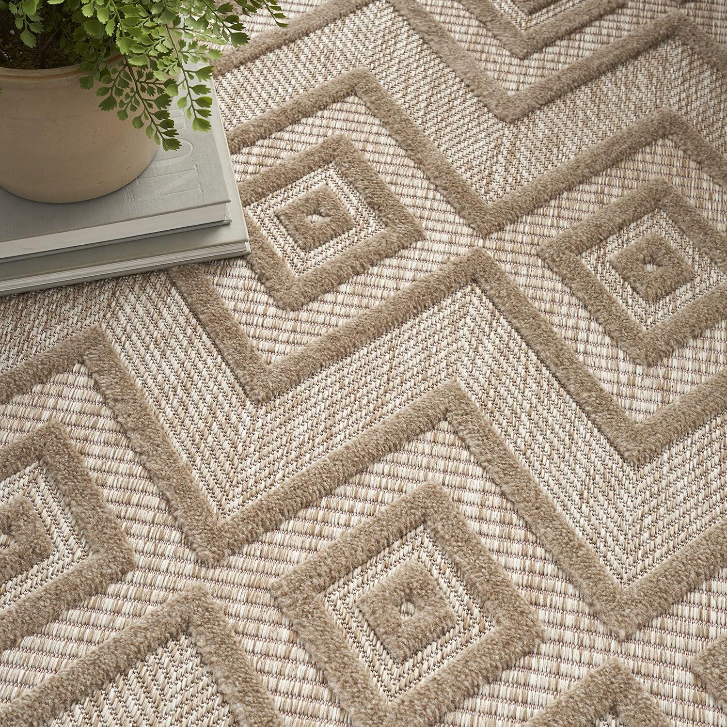Nourison Versatile Diamond Geometric Flatweave Indoor Outdoor Area Rug Natural Beige 5' x 7'