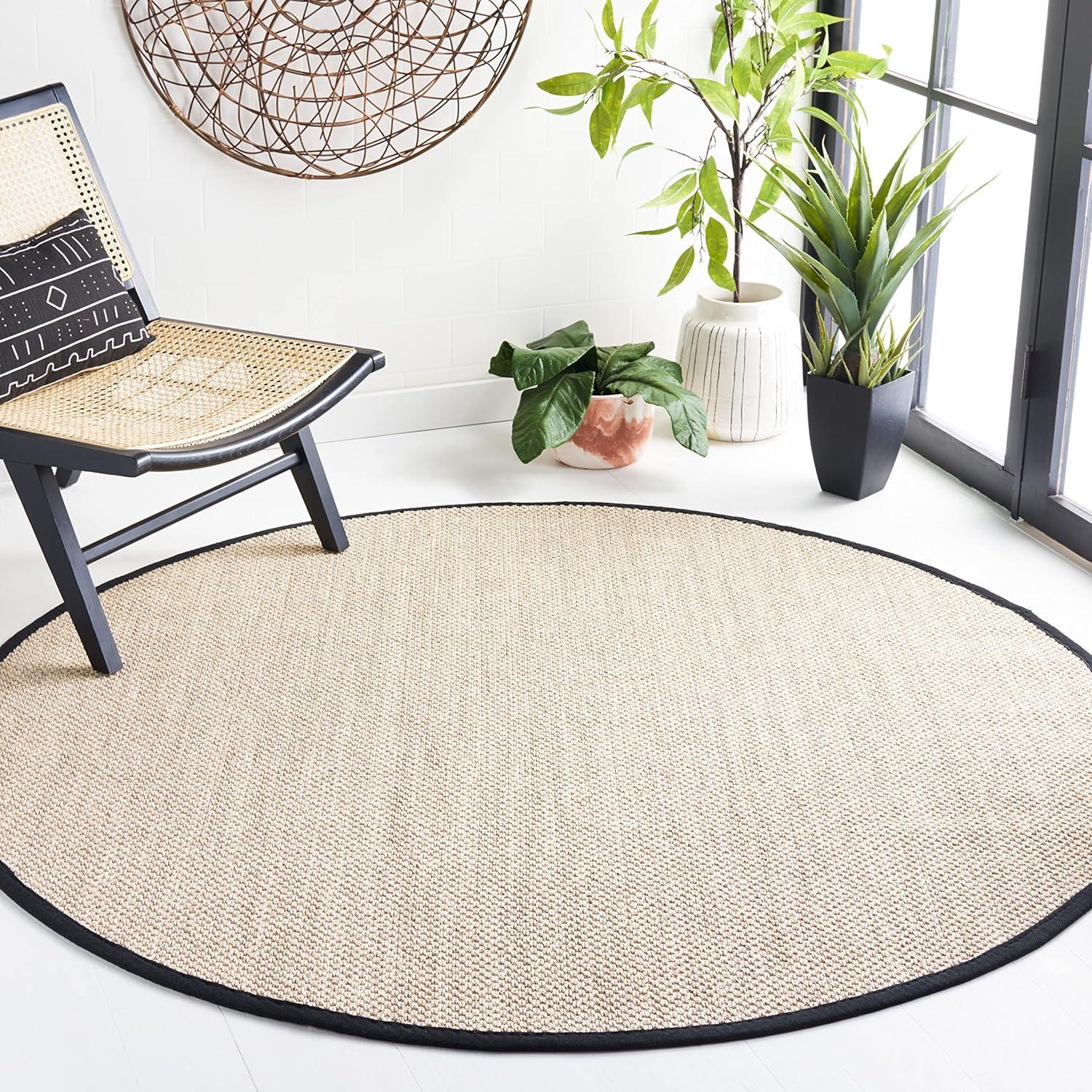 Handmade Marble & Black Round Non-Slip Area Rug, 47"