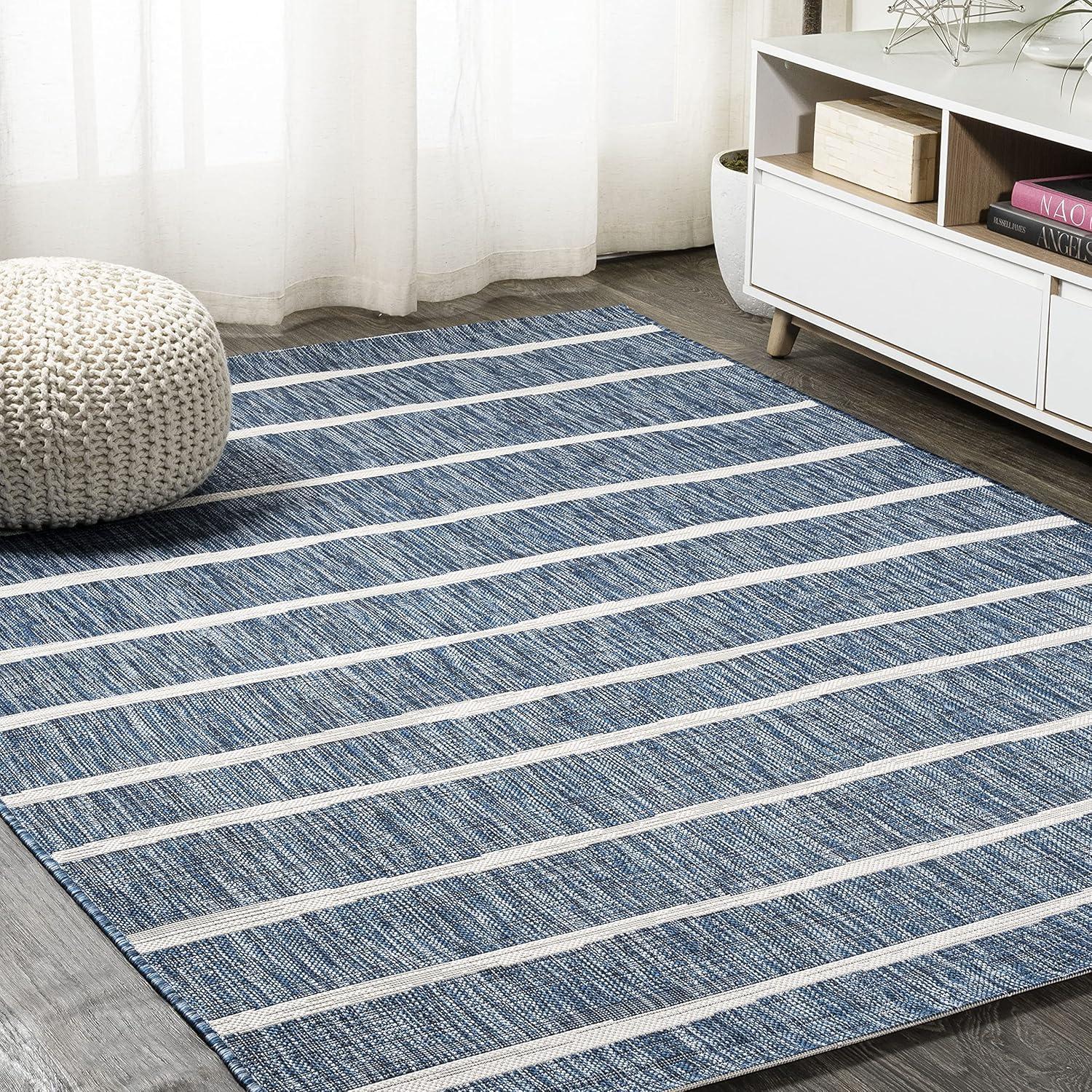 3'x5' Colonia Berber Stripe Indoor/Outdoor Area Rug, Blue/Ivory - JONATHAN Y