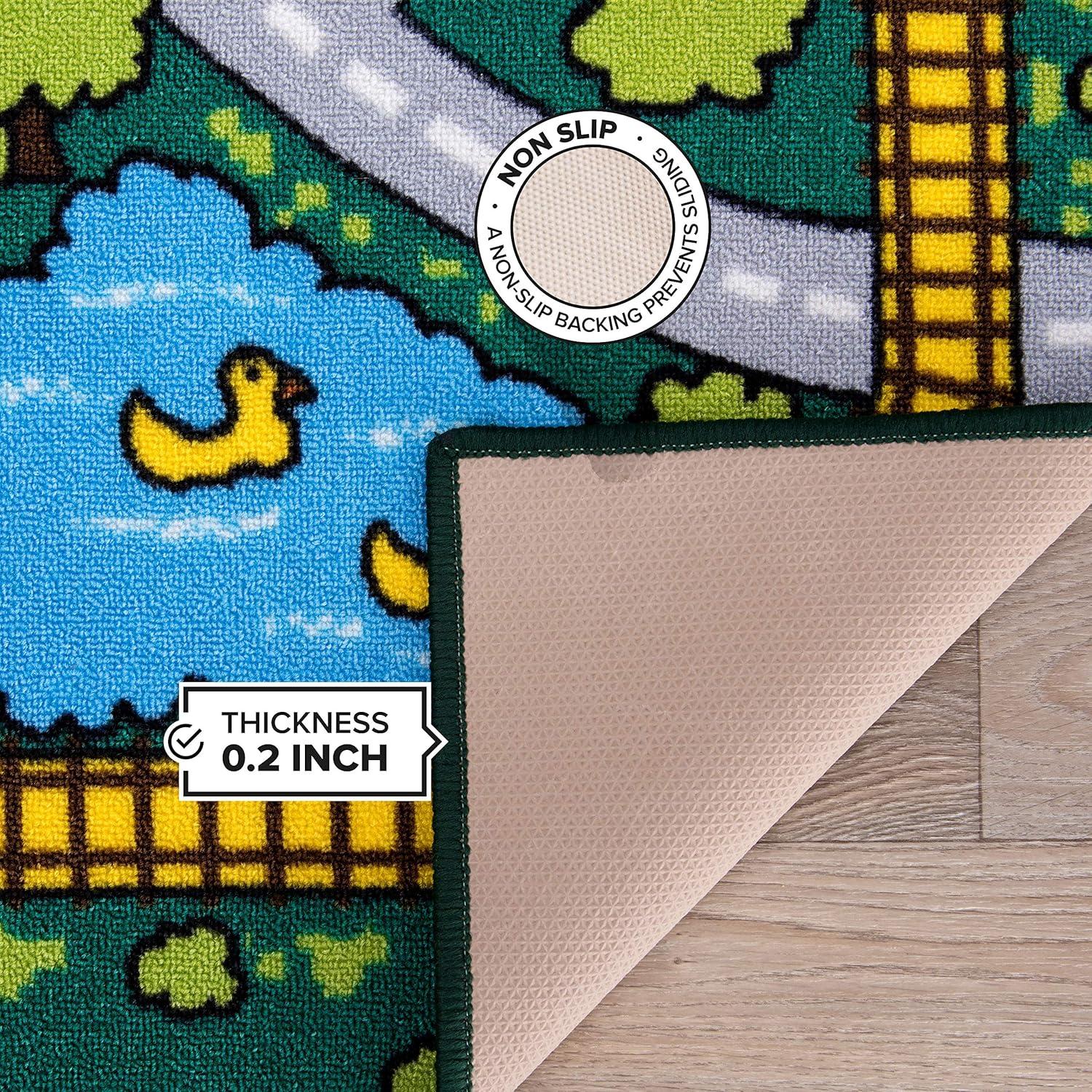 World Rug Gallery Kids Educational Learning City Life Road Non Slip Area Rug - Green 5' x 7'