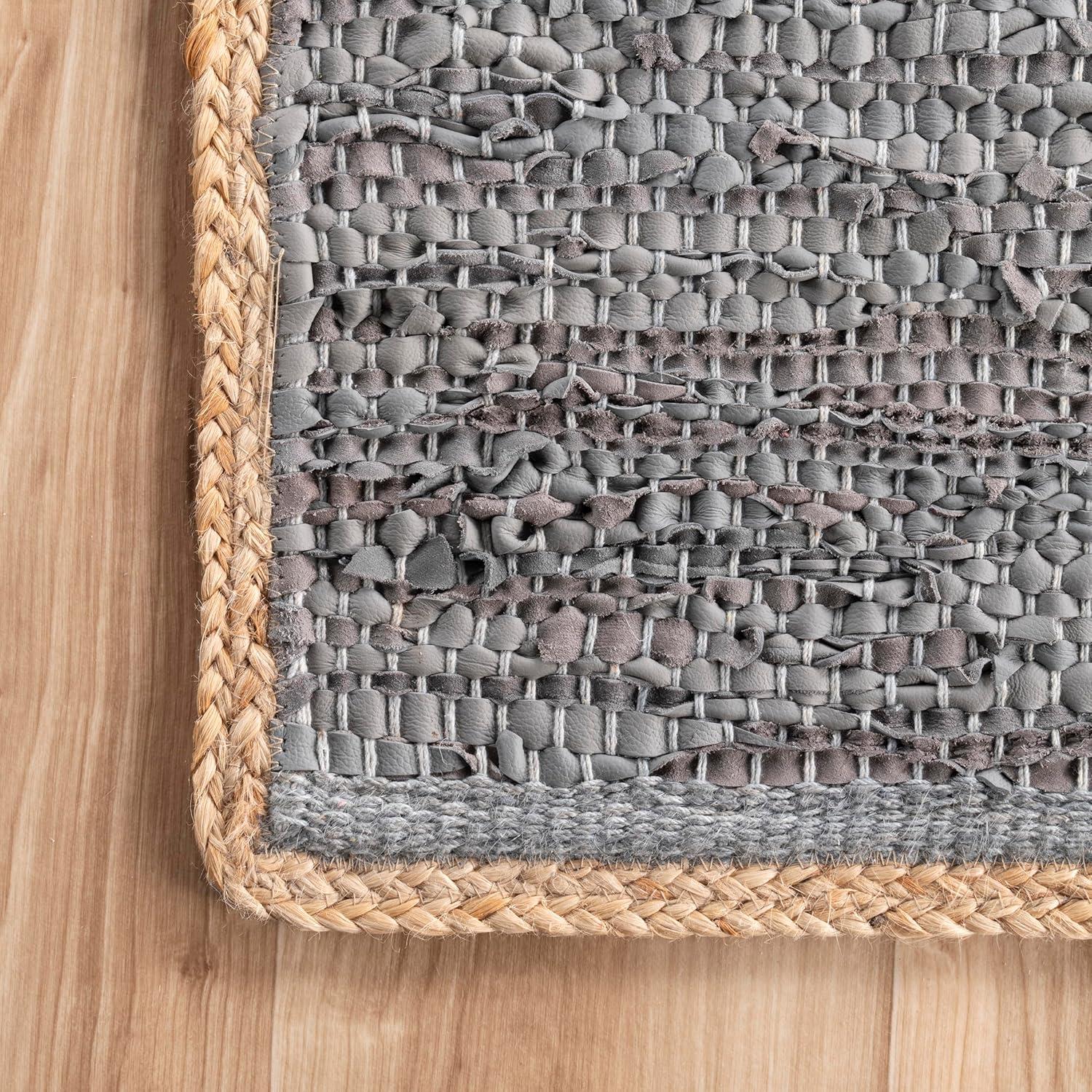 Handwoven Gray Leather & Hemp 4' x 6' Flatweave Area Rug