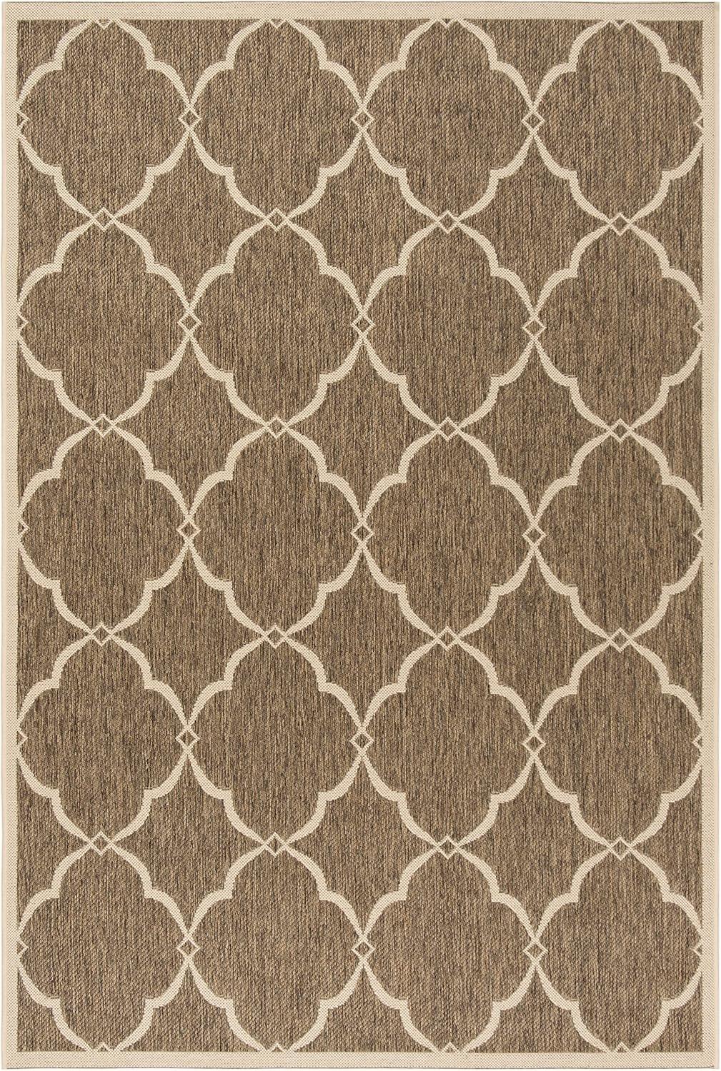 Beige and Cream Geometric Indoor/Outdoor Area Rug