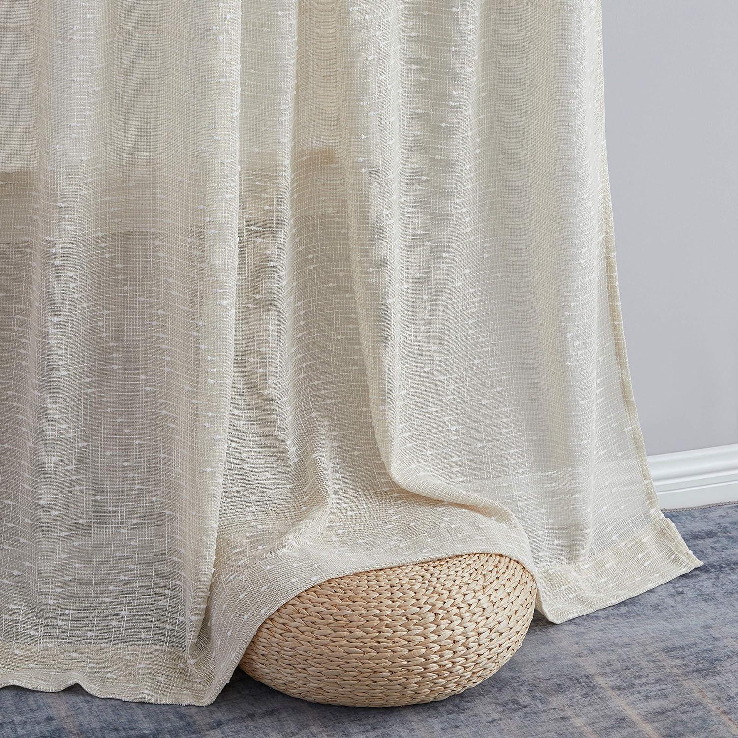 HLC.ME Emily Faux Linen Semi Sheer Light Filtering Back Tab Pocket Lightweight Window Curtains Drapery, 2 Panels - Beige, 54 W x 84 L