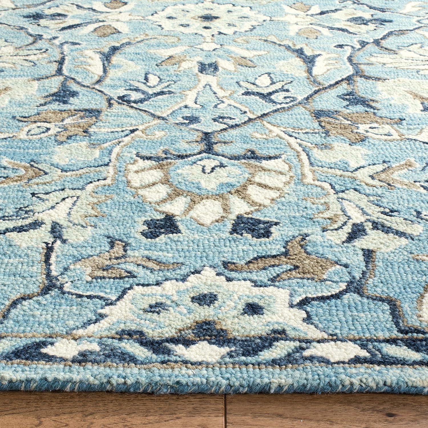 SAFAVIEH Blossom Frona Floral Wool Fringed Area Rug, Blue/Ivory, 9' x 12'