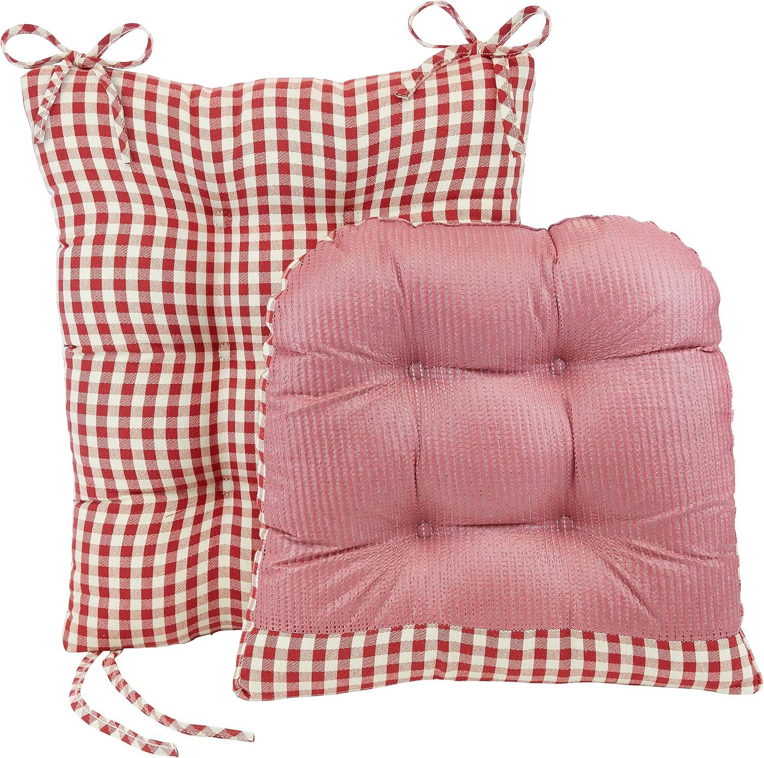 Klear Vu The Gripper Non-Slip Rocking Chair Cushion Thick, includes Seat Pad & Back Pillow with Ties for Indoor Living Room Rocker, 17x17 Inches, 2 Piece Set, Gingham Red