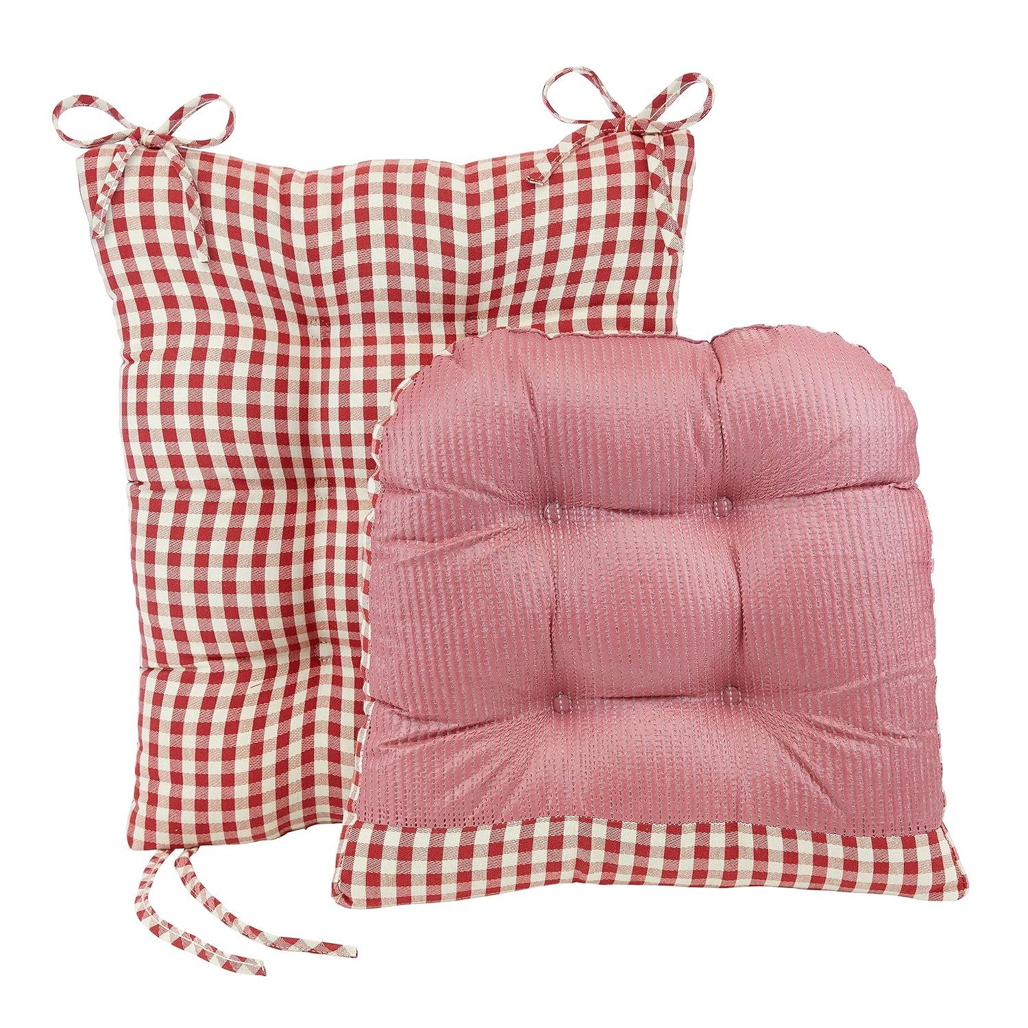 Klear Vu The Gripper Non-Slip Rocking Chair Cushion Thick, includes Seat Pad & Back Pillow with Ties for Indoor Living Room Rocker, 17x17 Inches, 2 Piece Set, Gingham Red