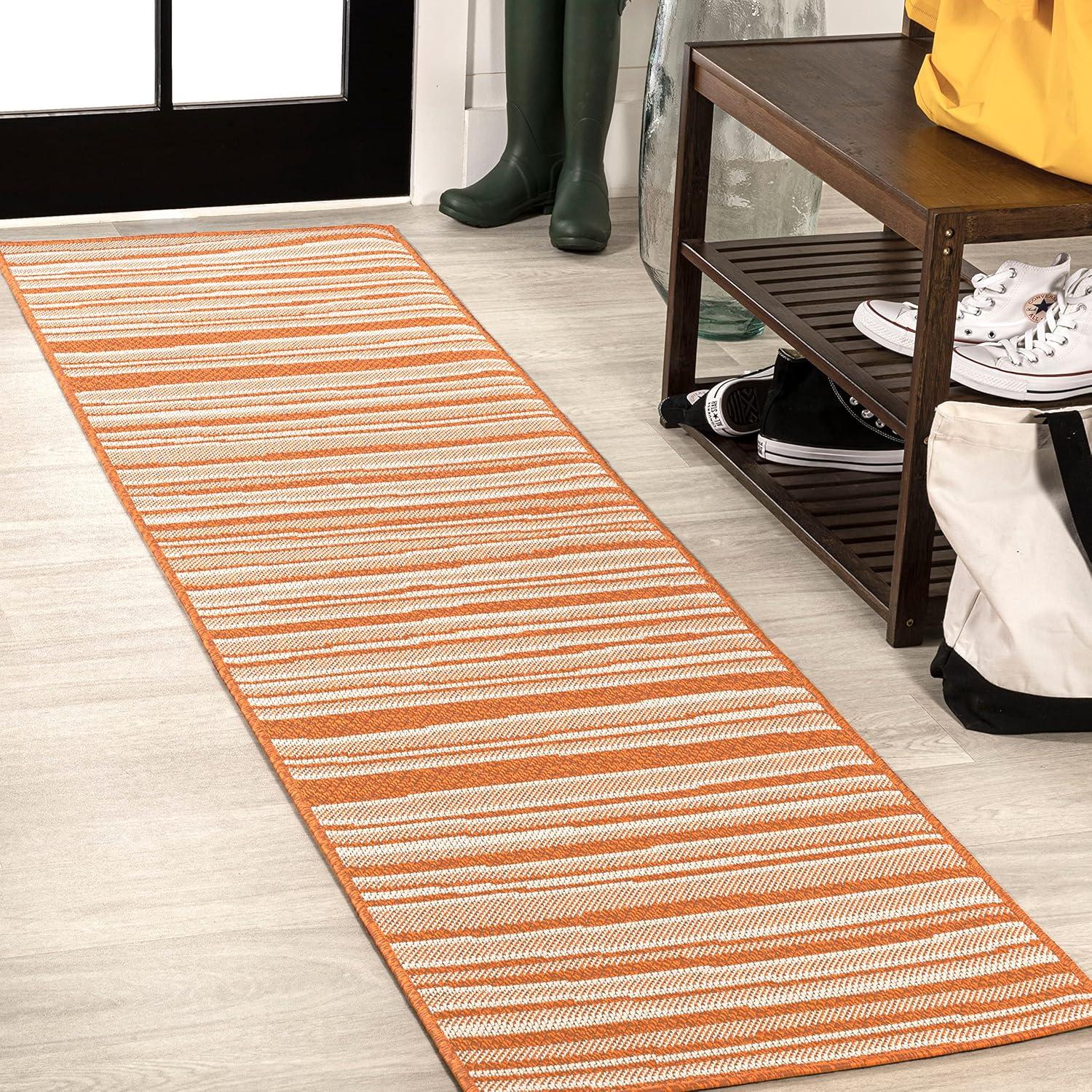 2' x 8' Castara Wavy Stripe Modern Indoor/Outdoor Runner Rug, Orange/Cream - JONATHAN Y
