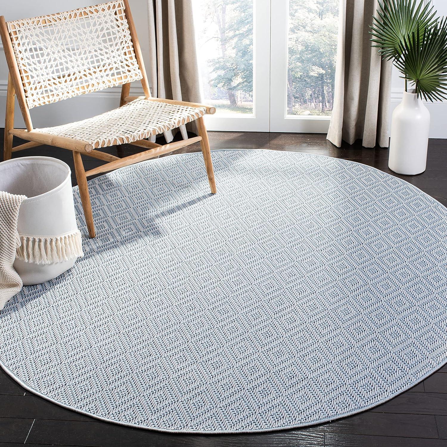 SAFAVIEH Bermuda Rio Geometric Indoor/Outdoor Area Rug, Light Blue/Cream, 8' x 8' Round