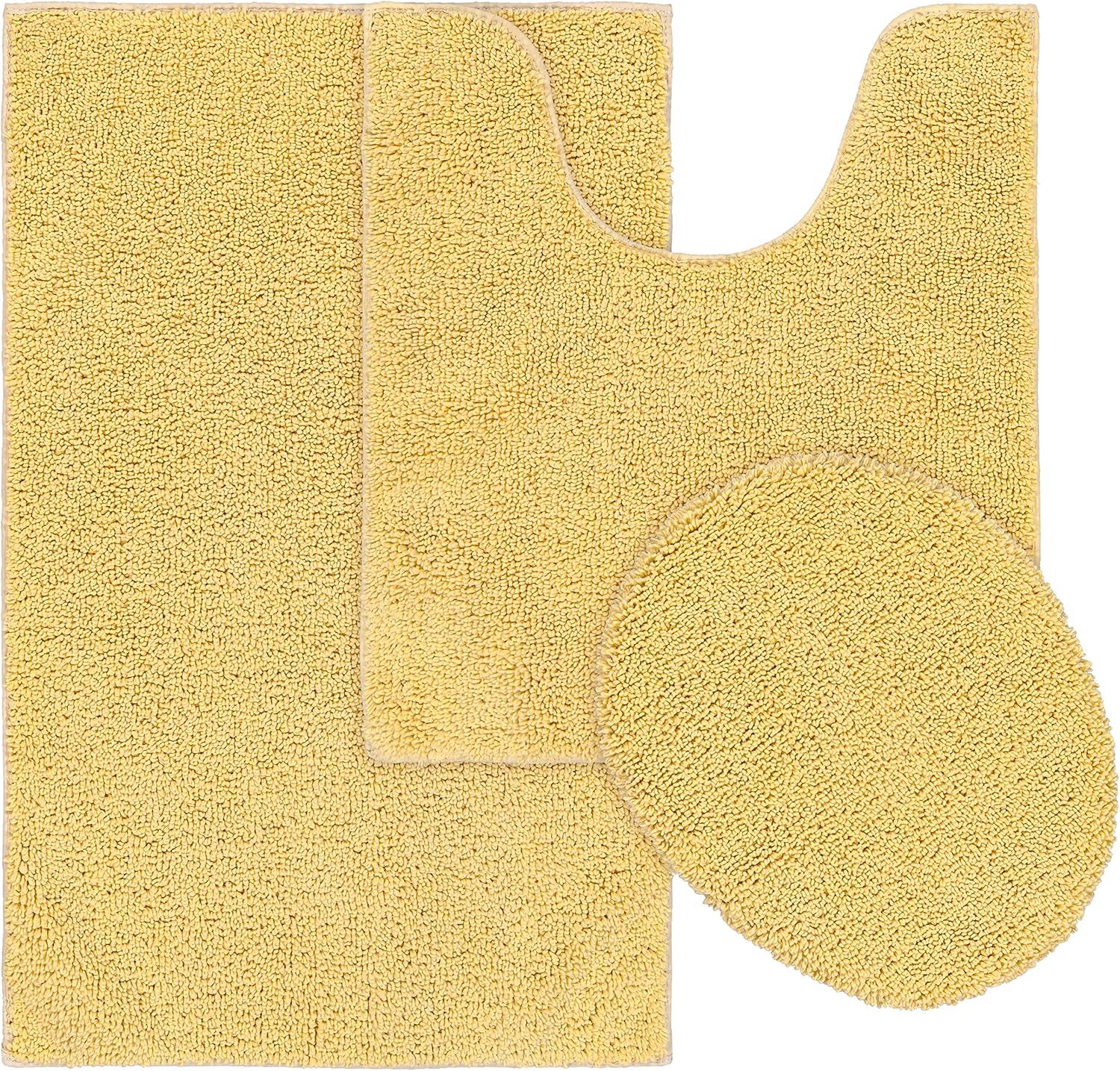 Queen Cotton 3pc Washable Bath Rug Set Yellow - Garland Rug: Machine Made, Tufted, Latex Backing, Lid & Contour Included