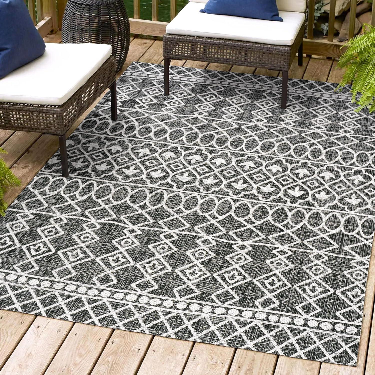 3'x5' Kafel Modern Bohemian Indoor/Outdoor Area Rug, Black/Ivory - JONATHAN Y