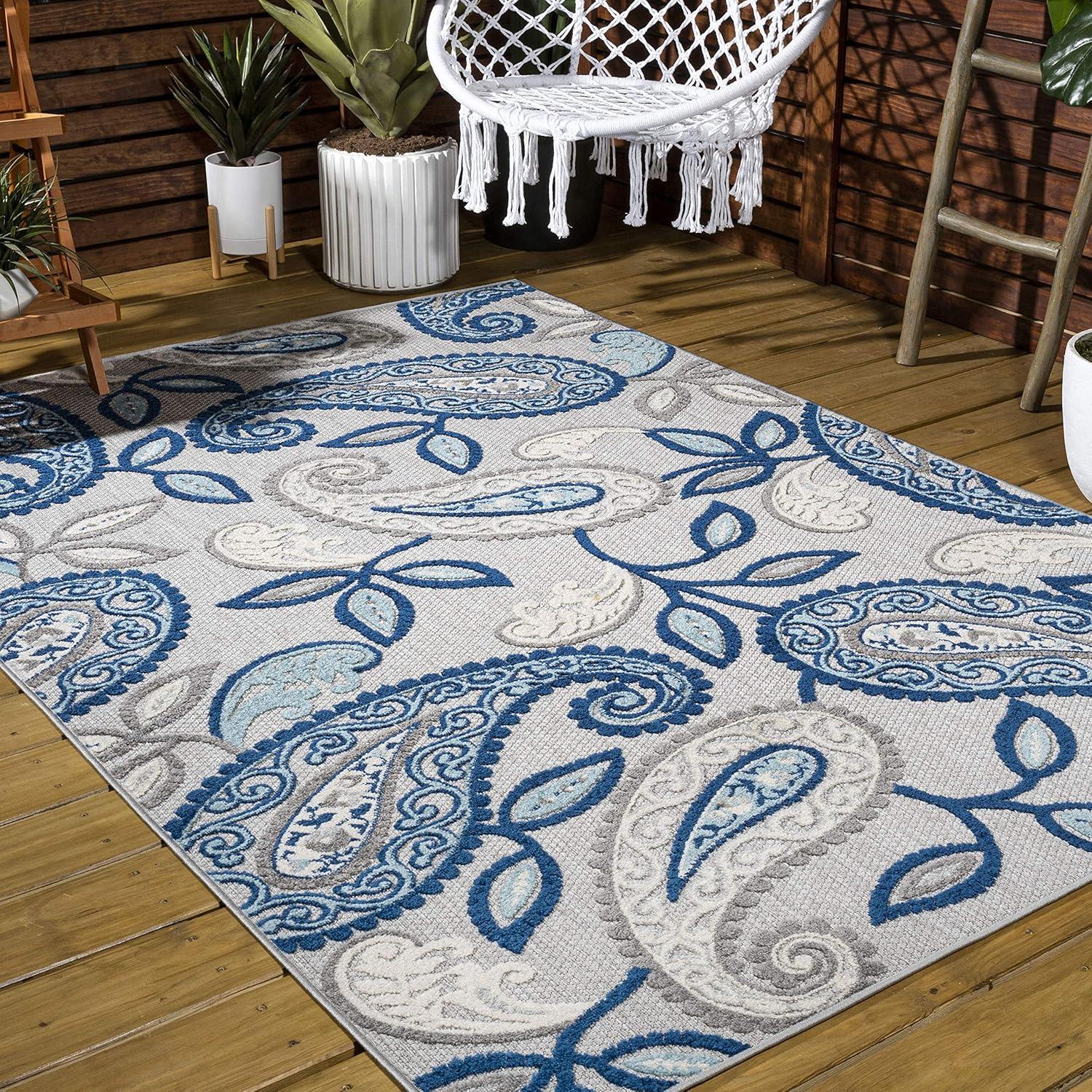 5'x8' Julien Paisley High-Low Indoor/Outdoor Area Rug, Blue/Light Gray - JONATHAN Y