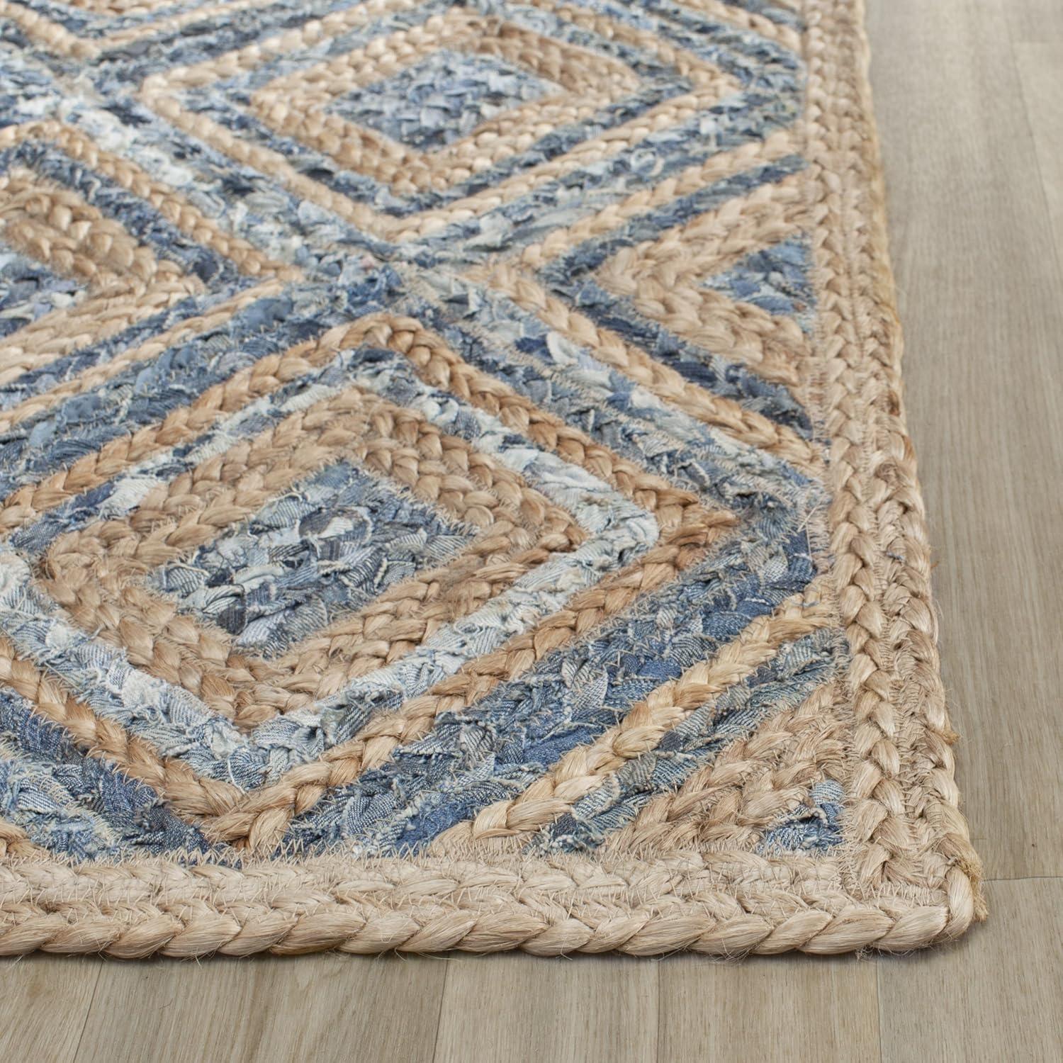 SAFAVIEH Cape Cod Alayna Geometric Area Rug, Natural/Blue, 4' x 4' Square