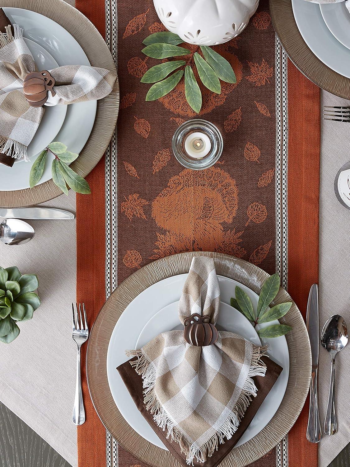 Contemporary Home Living 14" x 72" Orange and Brown Fall Harvest Feast Jacquard Rectangular Table