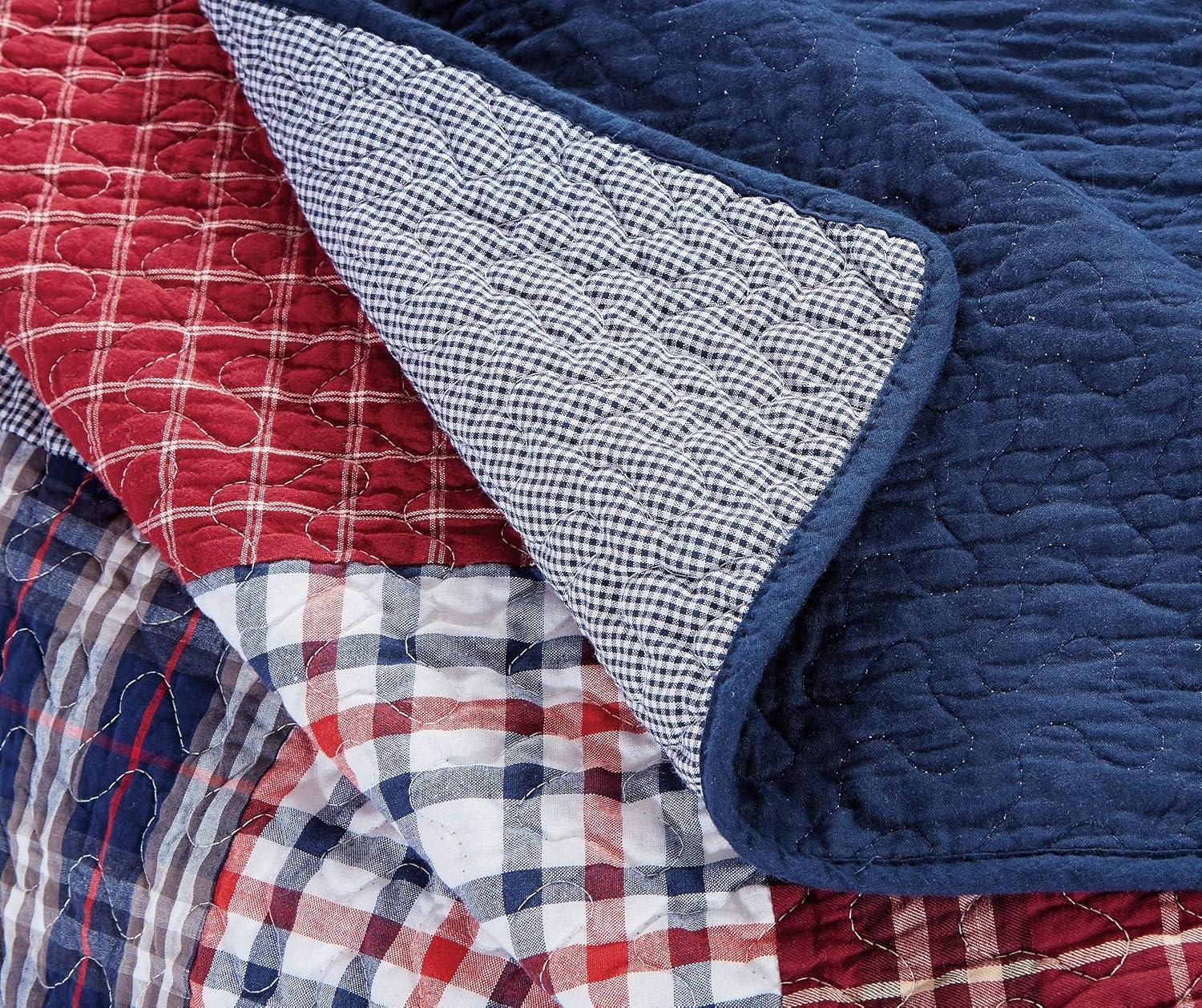 Chezmoi Collection Grizzly 2-Piece Plaid Checkered Patchwork Quilted 100% Soft Cotton Reversible Bedspread Quilt Set