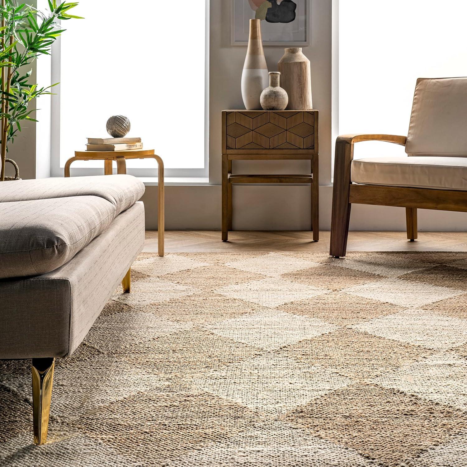 Nuloom Louie Diamond Checkerboard Jute Area Rug, 3' x 5', Natural
