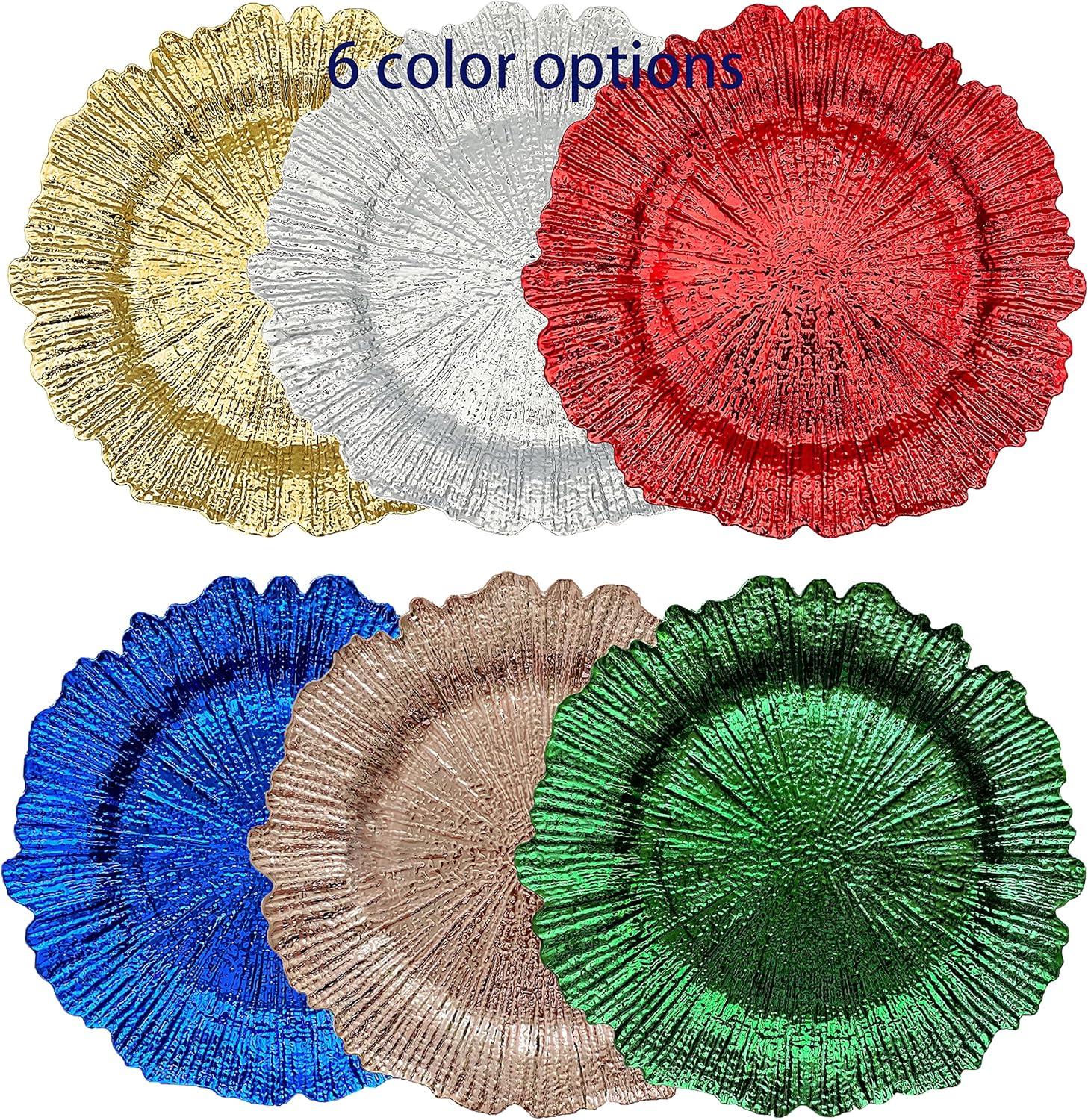 Craft and Party Charger Plate, 6 pcs 13" Round Gold Plastic Reef Charger Plate For Weddings And Elegant Settings With A Metallic Finish