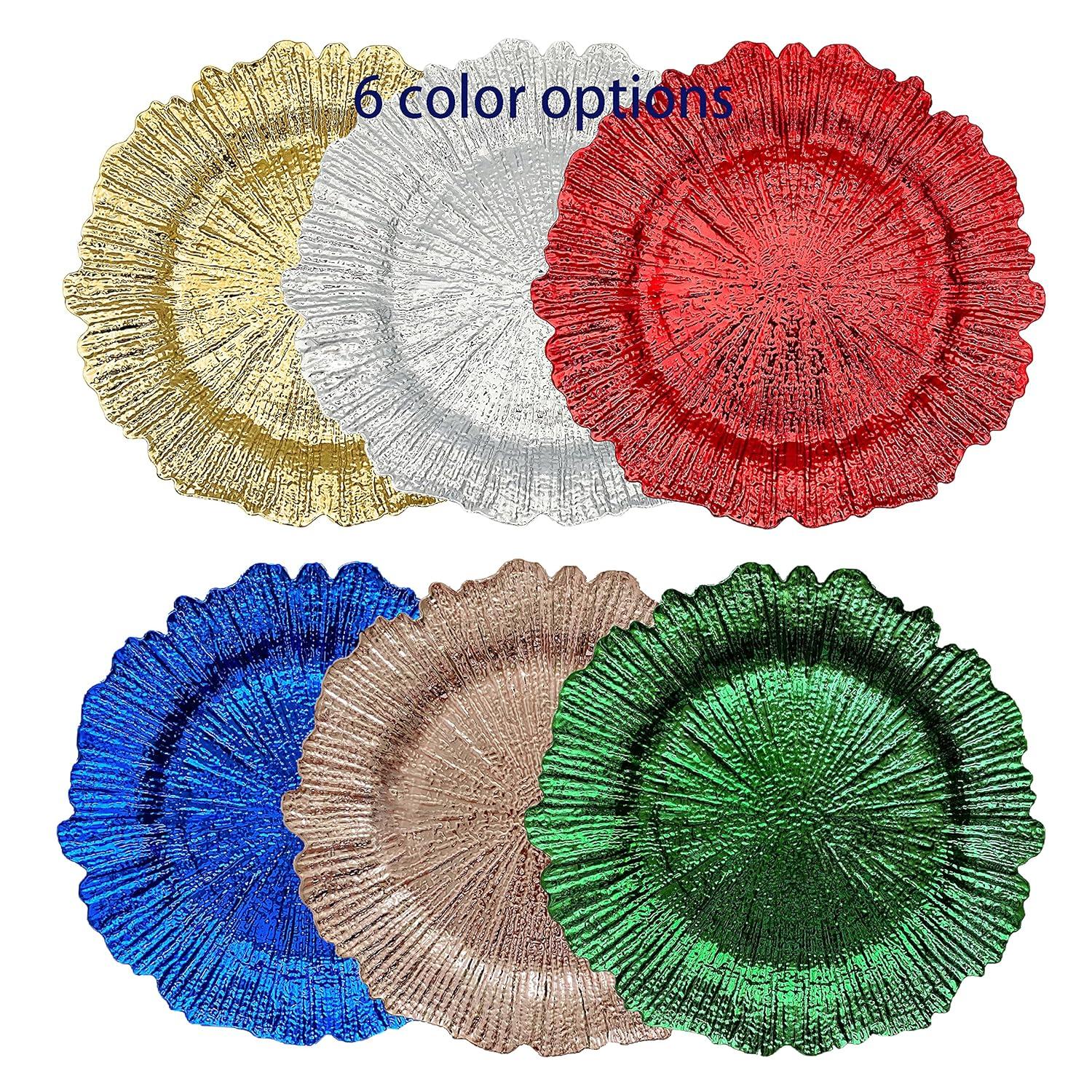 13 Inch Light Blue Charger Plates, Round Plastic Reef Plate Chargers for Dinner Plates, Wedding, Party Elegant Decoration Place Mats (24, Light Blue)