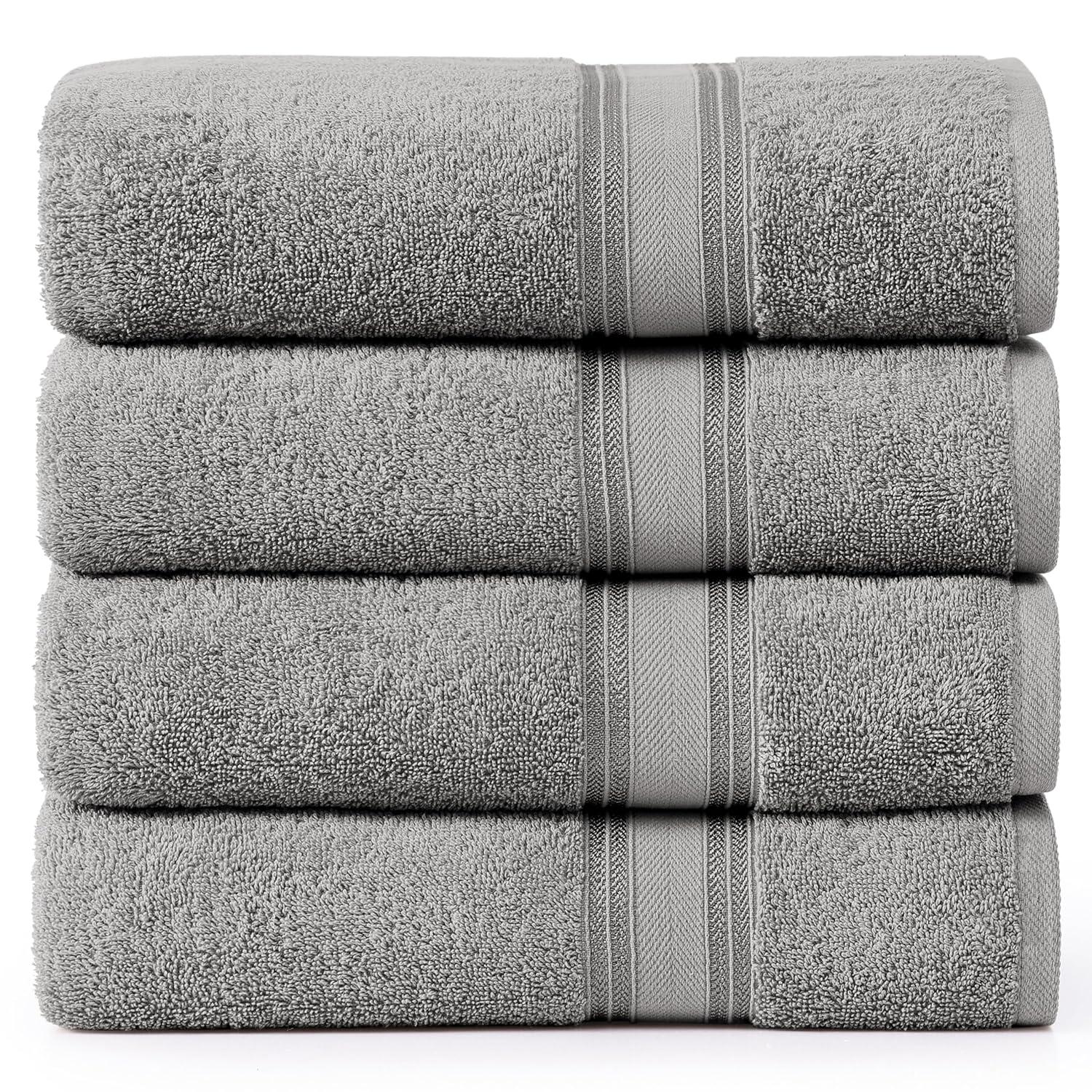 Lane Linen 100% Cotton Bath Sheets Set of 4 (35"x66") - Zero Twist Cotton Extra Large Bath Towels Sets - Quick Dry, Soft & Absorbent Oversized Grey Towels Set - Pre Shrunk, Fade Resistant - Space Grey