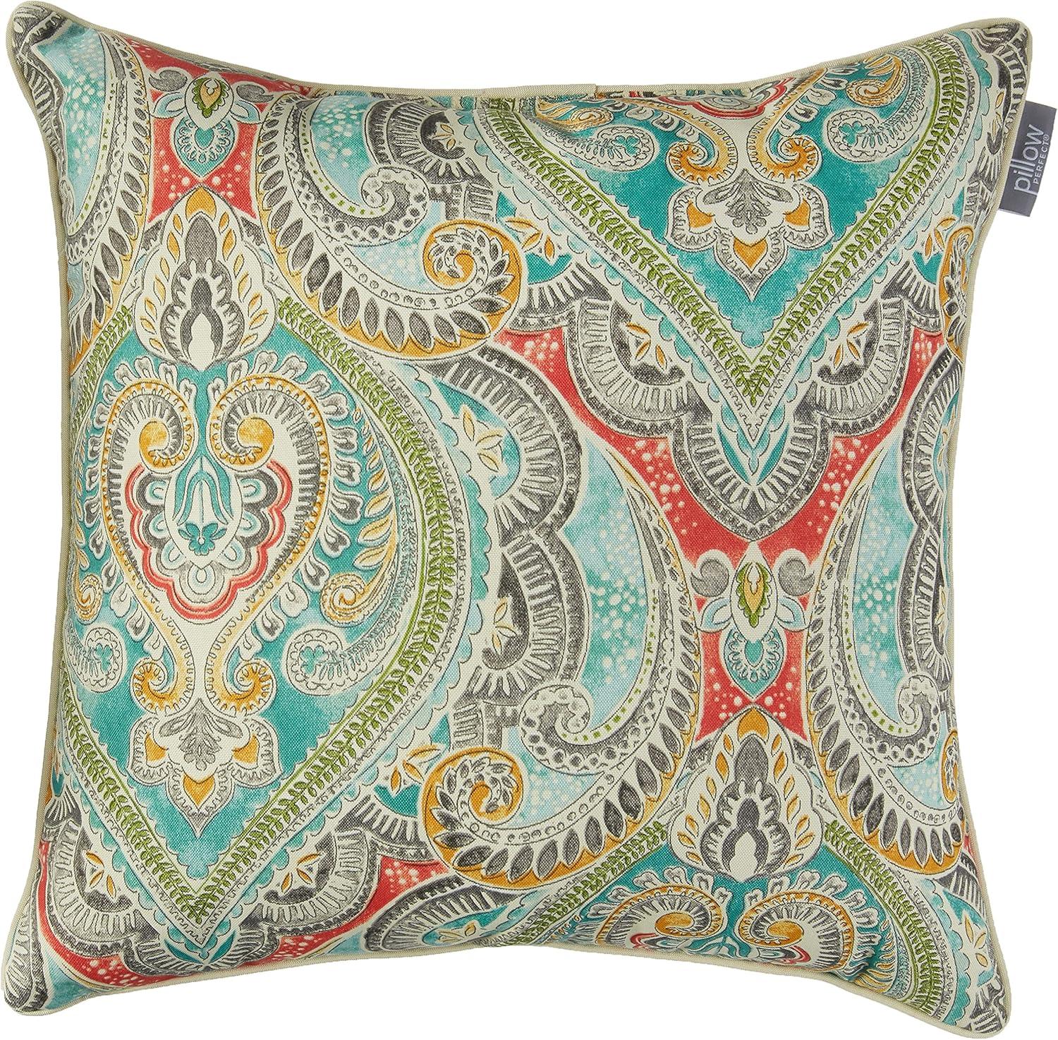 2pk 18.5" Pretty Witty Outdoor Throw Pillow Reef Blue - Pillow Perfect: Weather-Resistant, Traditional Style