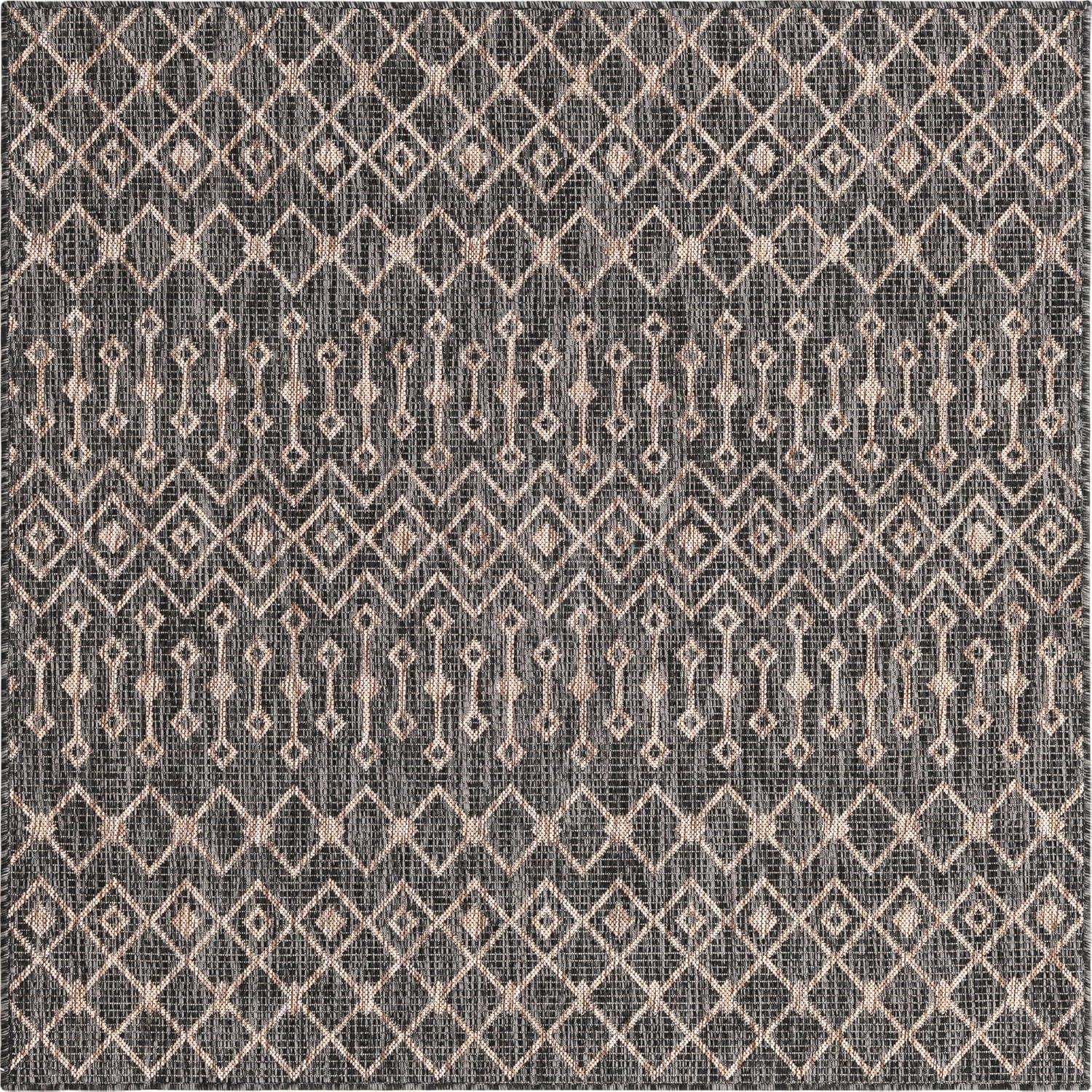 Unique Loom 5' 3 x 5' 3 Square Indoor/Outdoor Trellis Charcoal Gray Area Rug