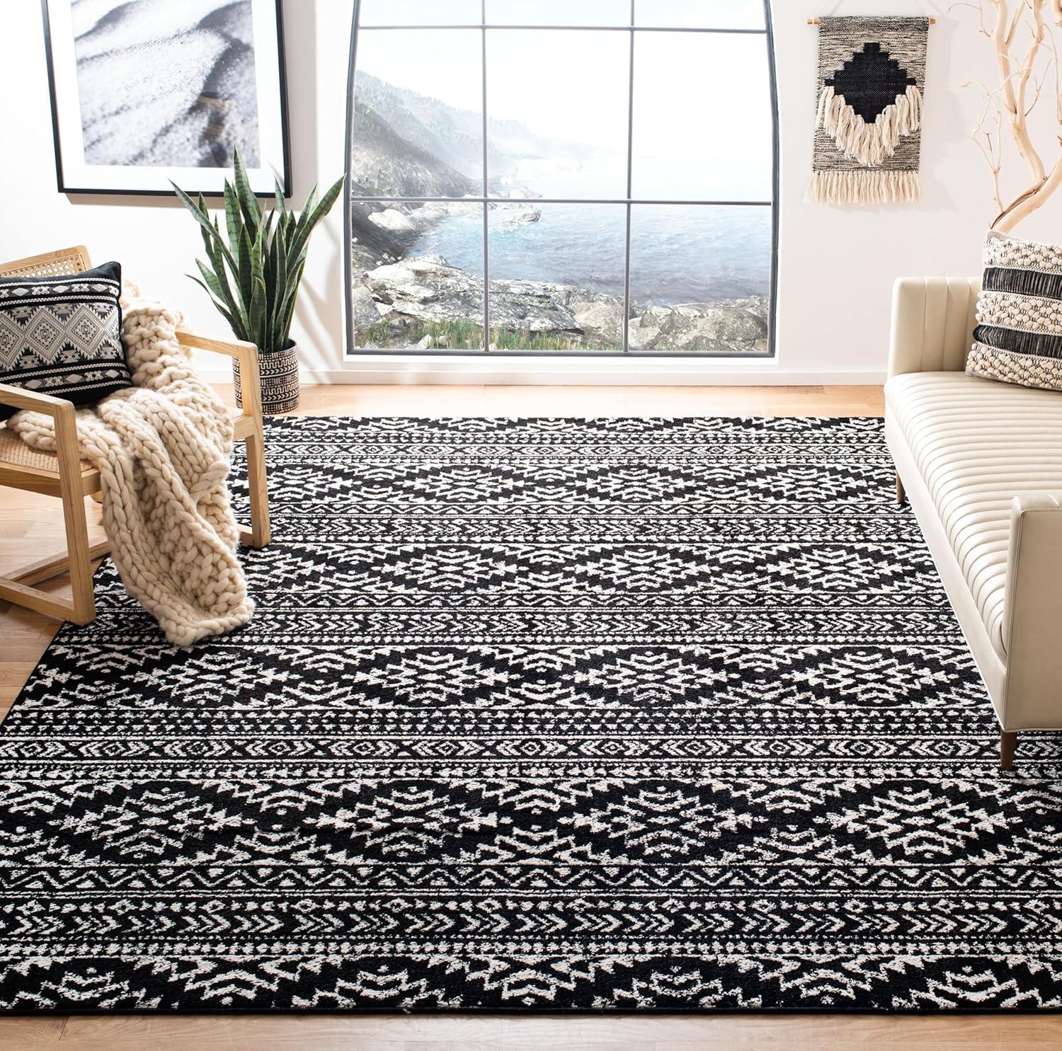 Tulum TUL272 Power Loomed Indoor Area Rug - Black/Ivory - 8'x10' - Safavieh