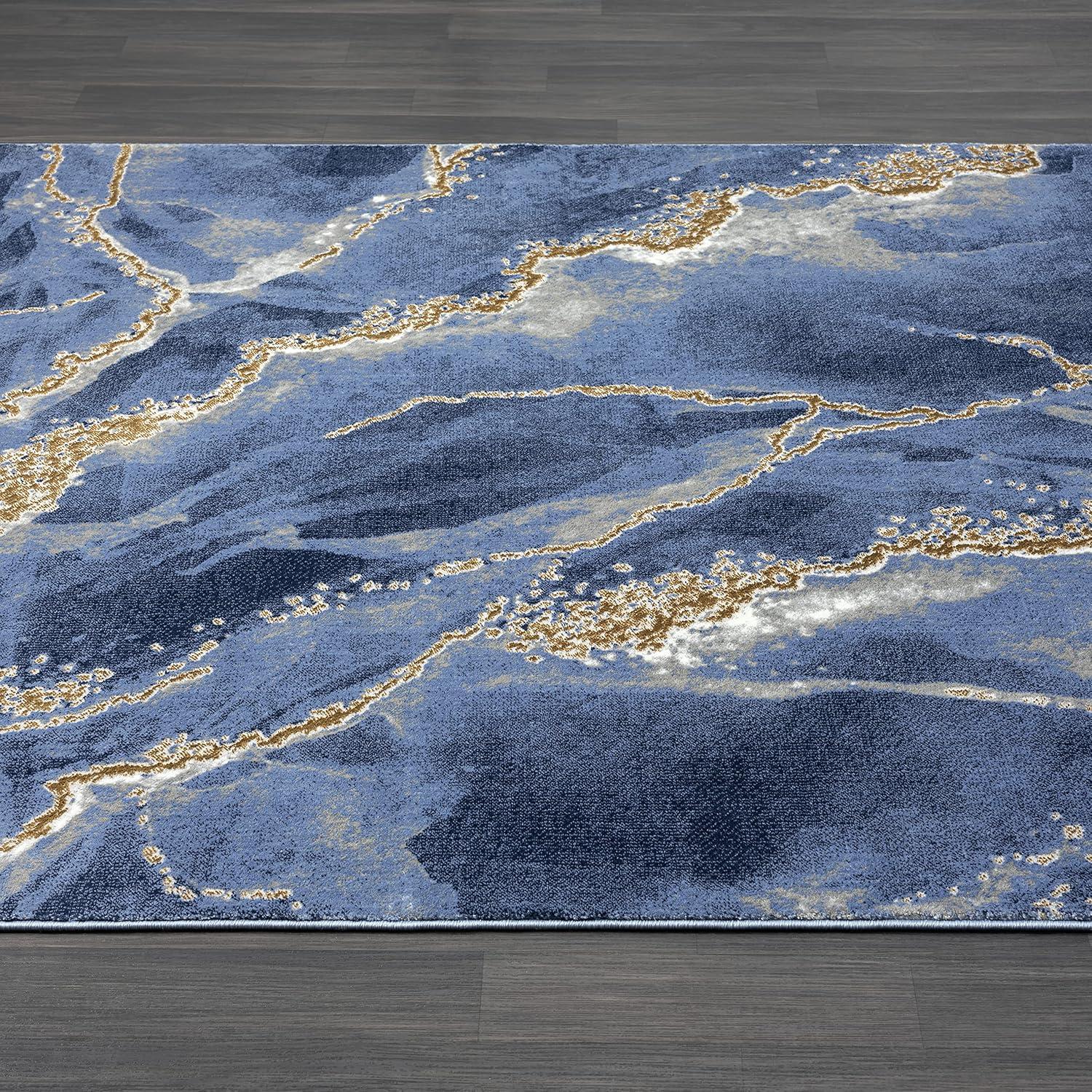 Luna Marbled Blue 6' x 9' Easy-Care Synthetic Area Rug