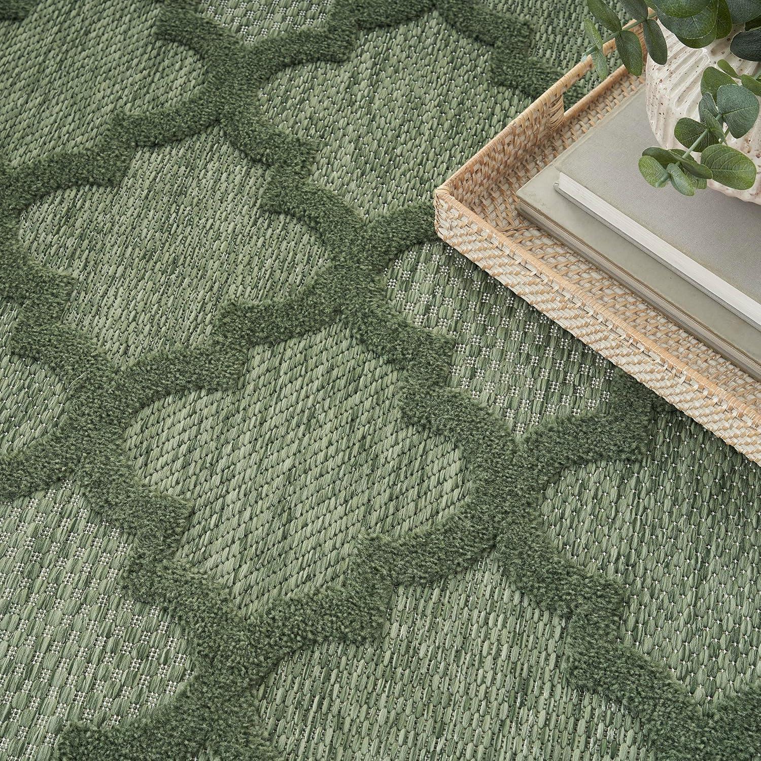 Nourison Easy Care Trellis Flatweave Indoor Outdoor Area Rug 6' x 9' Green