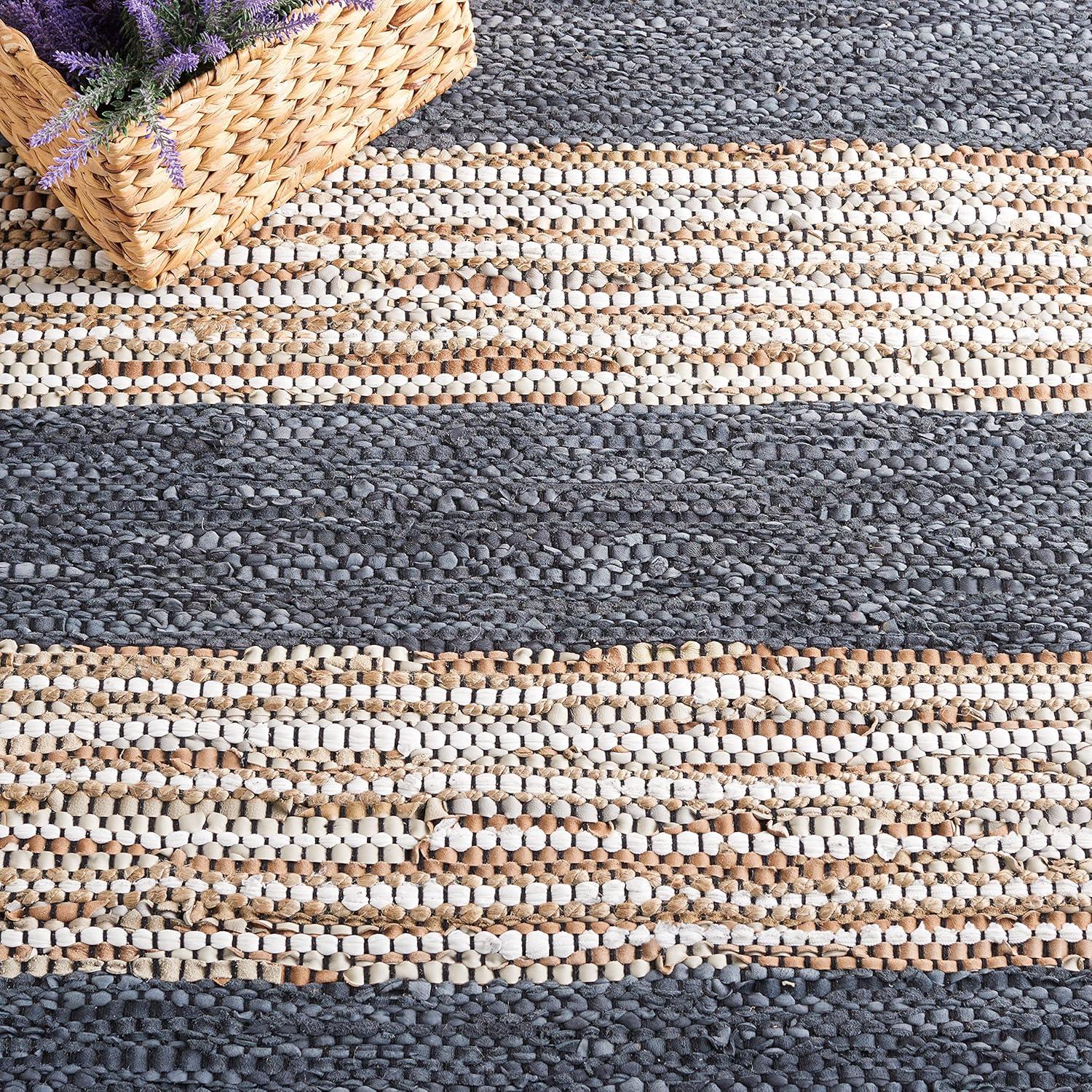 Vintage Leather VTL204 Hand Woven Area Rug - Dark Grey/Natural - 8'x10' - Safavieh.